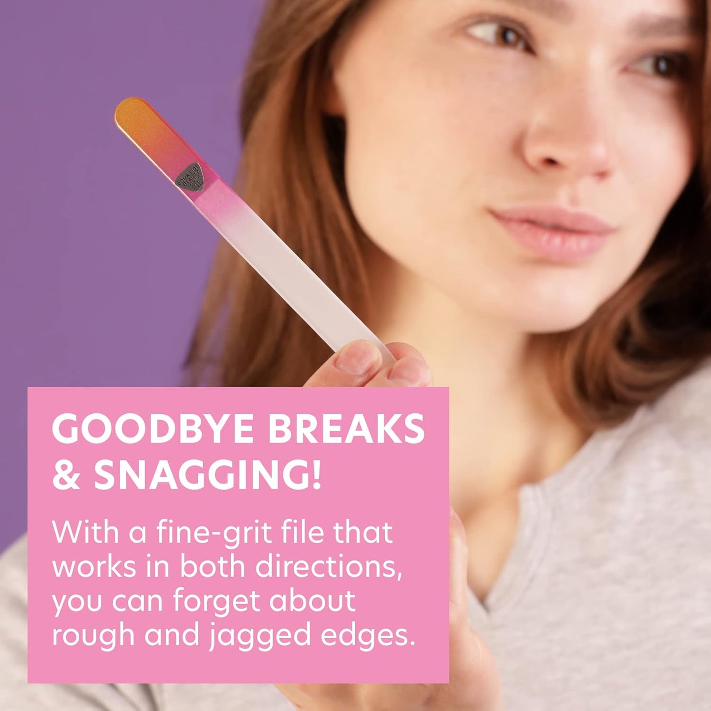 Bona Fide Beauty Glass Files for Nails, Professional Manicure Glass Fingernail Files with Case. 1-Piece Gold Magenta Nail File Made in The EU.