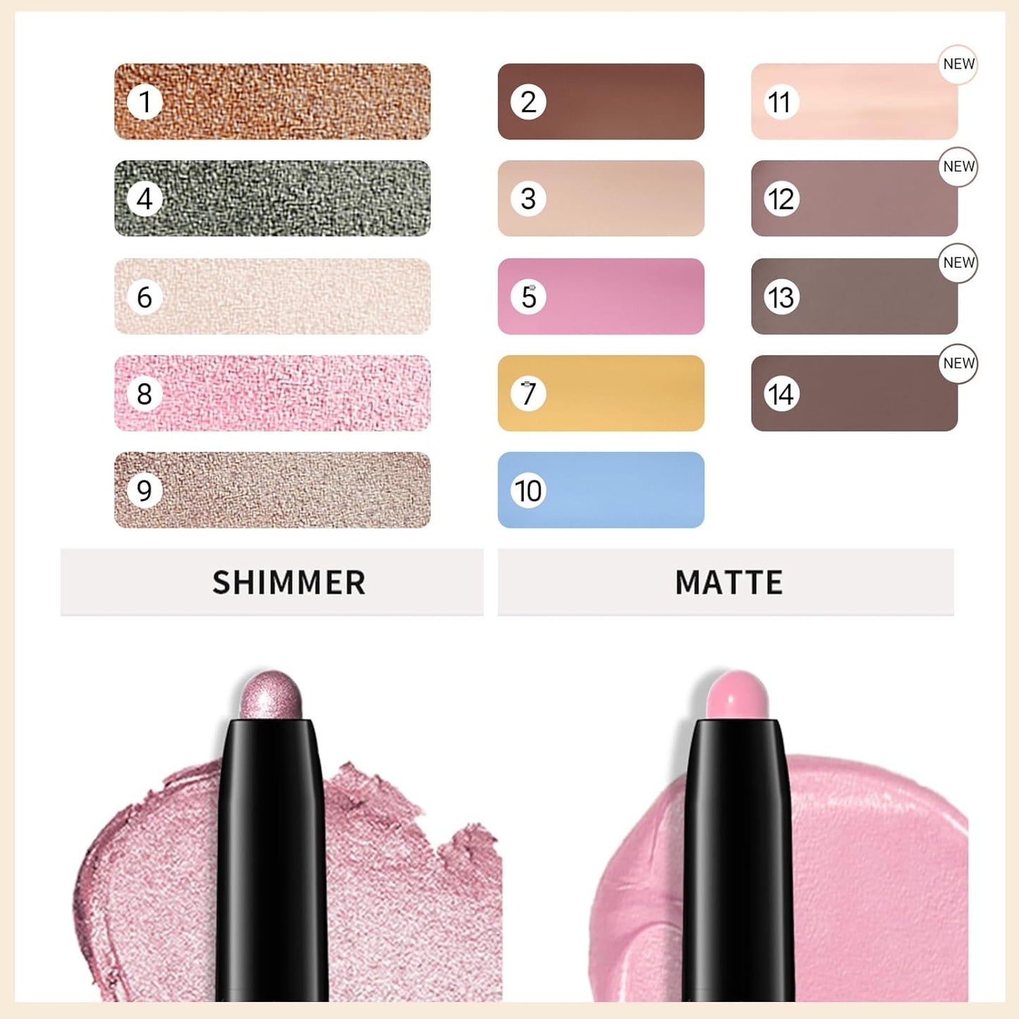 Erinde Waterproof Eyeshadow Stick, Cream Eye Shadow Stick, Long-Lasting, Crease-Proof, Cream to Powder Buildable & Blendable Eye Shadow Pencils Crayon, Vegan & Cruelty-Free, 12 Light Taupe