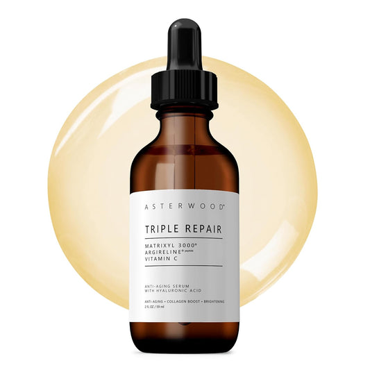 Asterwood Triple Repair Matrixyl 3000 + Argireline + Hyaluronic Acid + Vitamin C Serum for Face - Anti-Aging, Collagen Boosting, Hydrating - Fragrance-Free - 2 Fl Oz | alldaygood beauty
