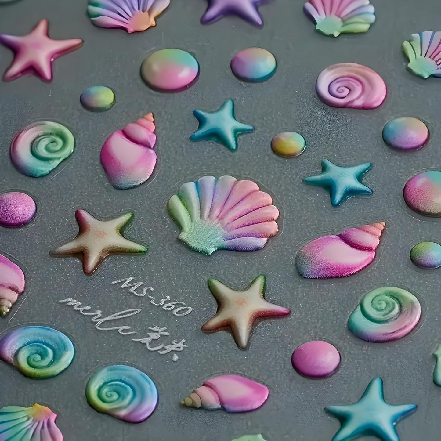 2 Sheets Starfish Nail Stickers - 5D Embossed Self-Adhesive Decals for Summer Nail Art - Colorful Beach Shell Design Supplies Decoration for Women and Girls