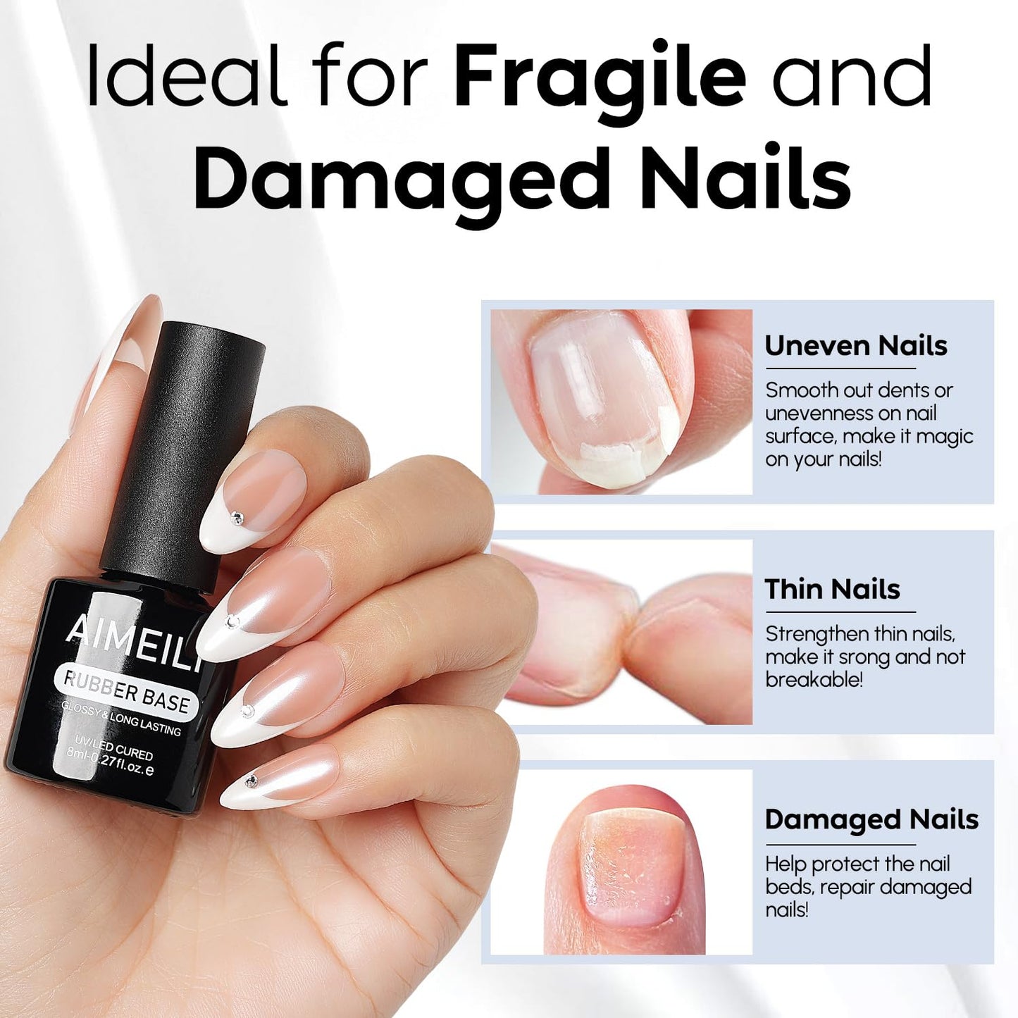 AIMEILI Gel Nail Polish Nail Glue Blooming Builder Rubber Base 4pcs, Cruelty Free, Vegan, U V LED Nail Art