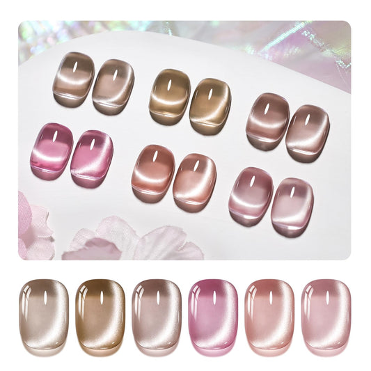 JODSONE 10ml Cat Eye Gel Nail Polish Set Pink Brown Collection 6 Colors for Holographic Glitter Cat Eye with Magnet at Home Salon Design Gift for Girls | alldaygood beauty