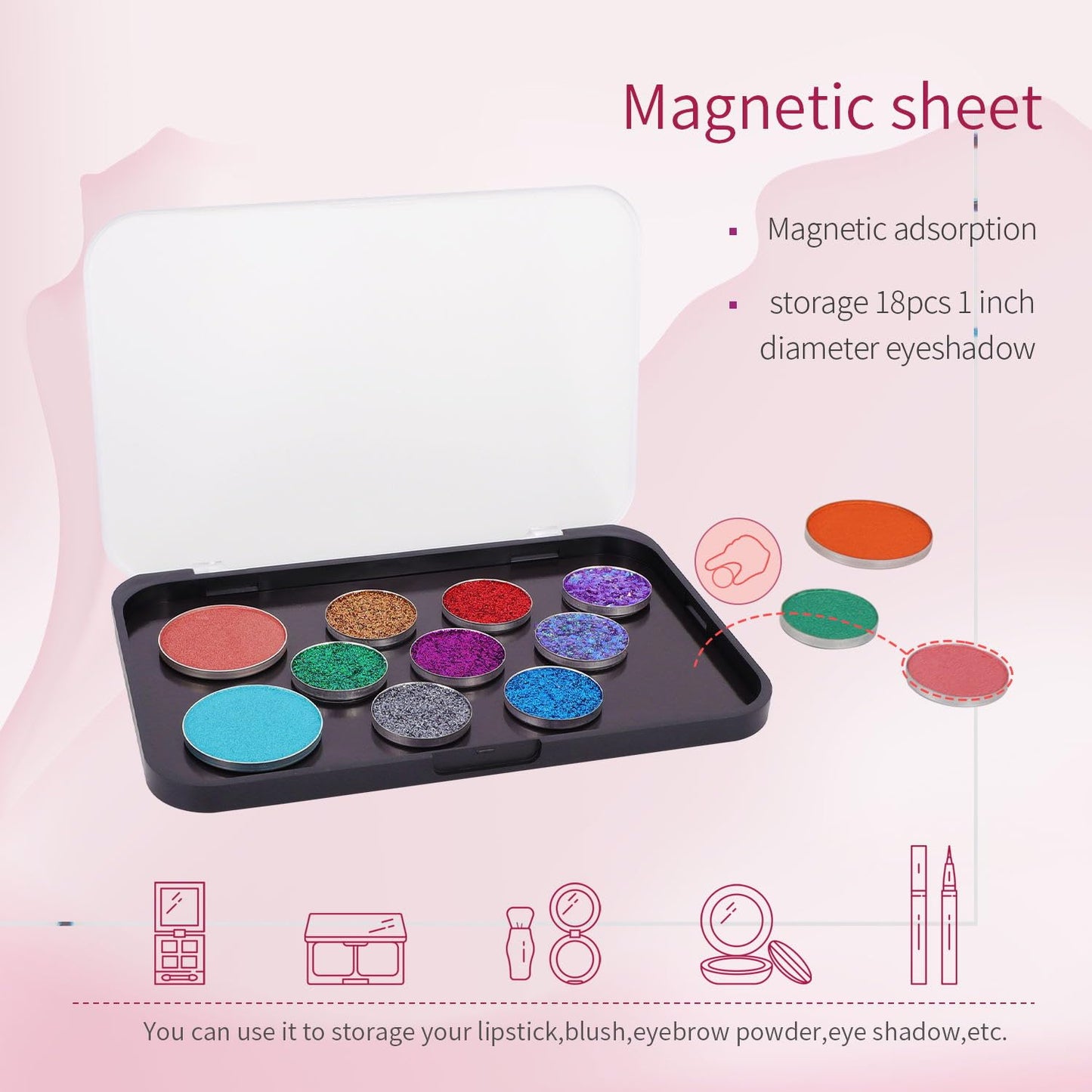 AJLTPA Magnetic Makeup Palette with Frosted Clear Top, 3Pack Empty Eyeshadow Dispensing Storage Box with 60Pcs Adhesive Metal Stickers for DIY Cosmetics Blush Powder-6.69"X4.41"Palette