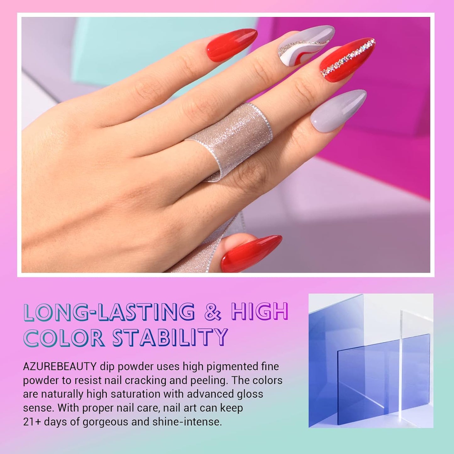 AZUREBEAUTY Color Changing Dip Powder Nail Set, Blue Green Pink Red Grey Trend Ombre Cold Warm Temperature Mood French Nail Art Manicure DIY Salon Gifts, No Need Nail Lamp Cured 6 PCS