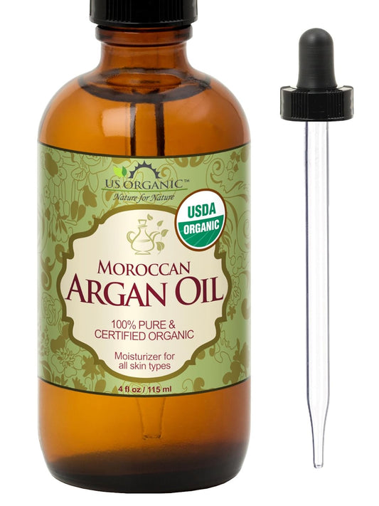 US Organic Moroccan Argan Oil, Cold-Pressed Virgin, USDA Certified, 100% Pure, Unrefined, for Hair, Skin, Nail & Cuticle Care, in Amber Glass Bottle, Sourced from Morocco (4 oz (Large)) | alldaygood beauty