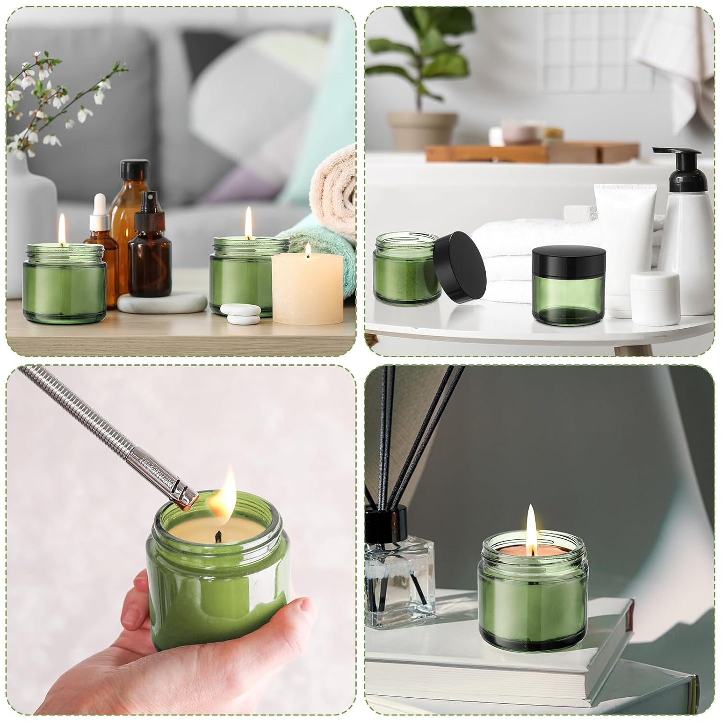 Domensi 32 Pcs 2 oz Glass Jars with Lids Travel Size Round Leakproof Empty Cosmetic Jars with Inner Liners Lid for Storing Makeup Lotions Face Cream Ointments Candle DIY Making (Olive Green)