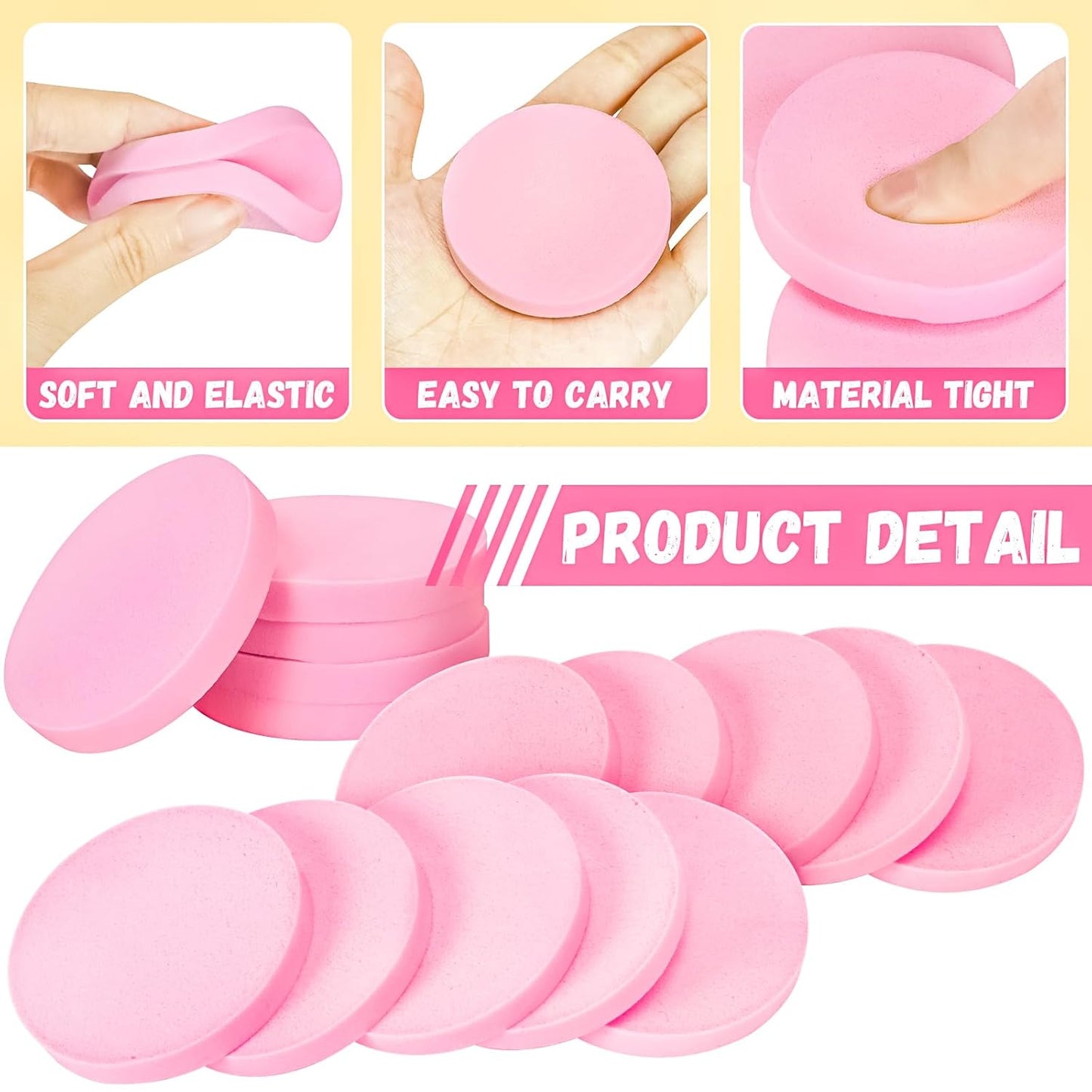 MotBach 100 PCS Pink Round Makeup Sponge, Cosmetic Sponge Round Foam Pad Eye Facial Powder Puff, Beauty Makeup Foundation Powder Blender for Women Lady All Skin Types Wet and Dry Dual Use