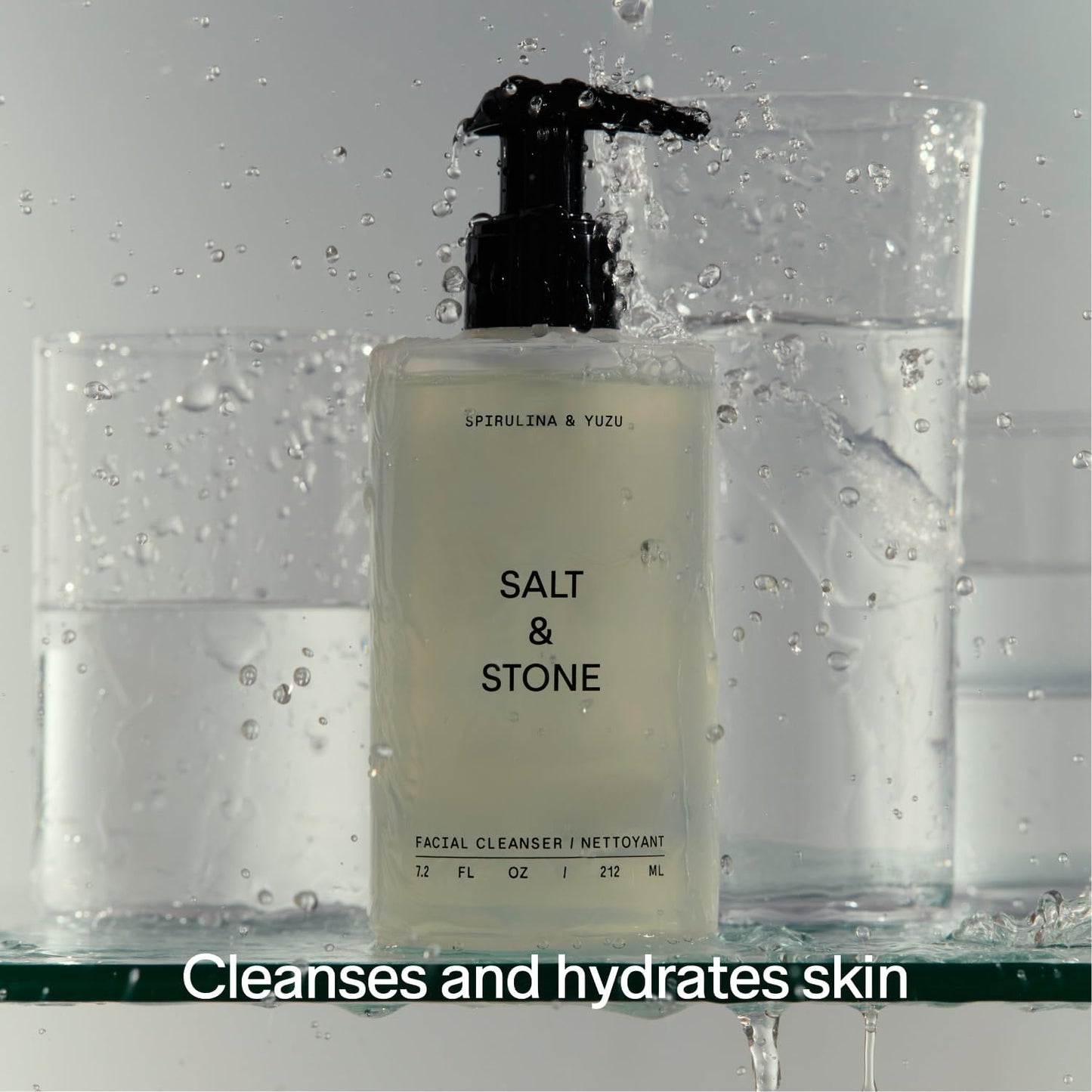 Salt & Stone Facial Cleanser for Women & Men, Spirulina & Yuzu Gentle Facial Wash with Hyaluronic Acid, Squalane, For All Skin Types, Vegan, Cruelty Free, 7.2 oz