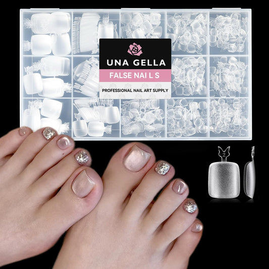 UNA GELLA Toe Nail Tips 504Pcs - Full Cover Matte Squavol Toe Nails Soft Gel Pre-file Gel Toe Nail Tips For Toe Nail Extensions Home DIY Nail Salon Soak Off 15 Sizes | alldaygood beauty