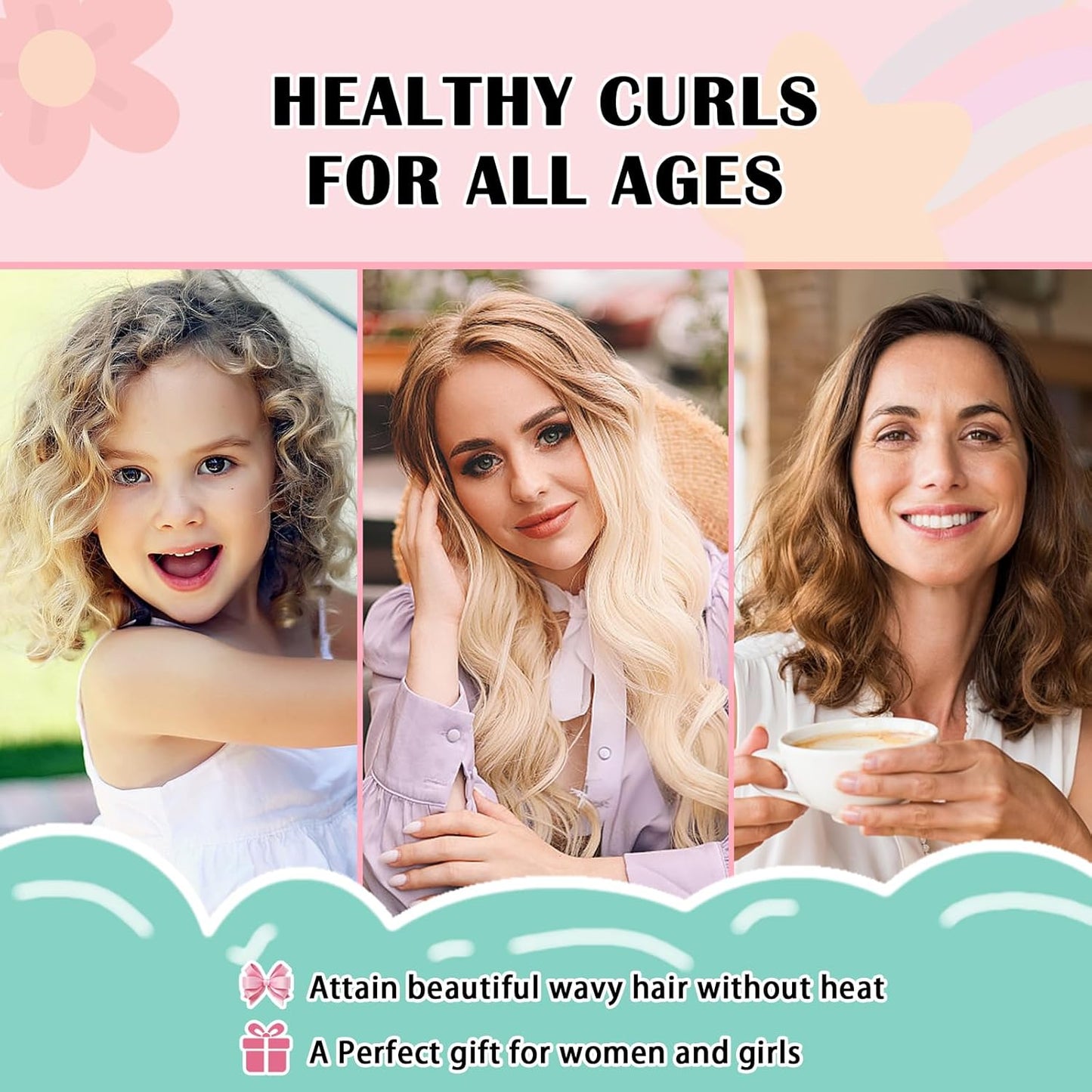 Satin Heatless Curls Overnight Hair Curlers to Sleep In Hair Curler Rollers No Heat Hair Wrap for Curls Headband, 70" Satin Heatless Curling Rod Set for Women Long Waves Hair Volume-Pink 10PCS