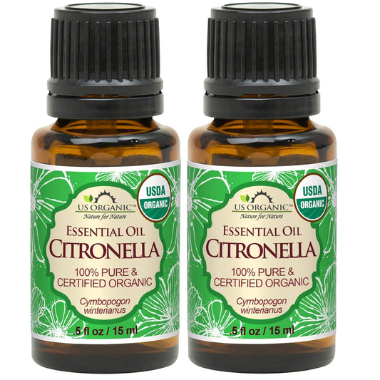 US Organic Citronella Essential Oil, USDA Certified, 100% Pure, 15 ml Pack of 2, Improved caps and droppers – Used for Skin Care, Many DIY Projects Like Candle Making and Much More | alldaygood beauty