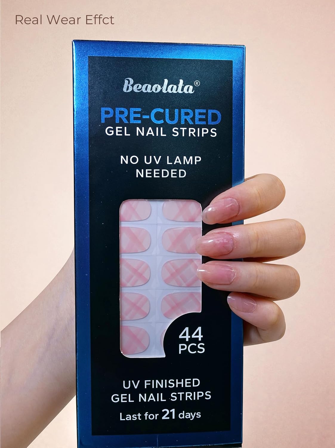 Pre Cured Gel Nail Strips - 44PCS Salon Quality Gel Nail Stickers - Long Lasting Polish Wraps for Women no UV Light Needed Easy Apply& Remove (Vintage Pink）