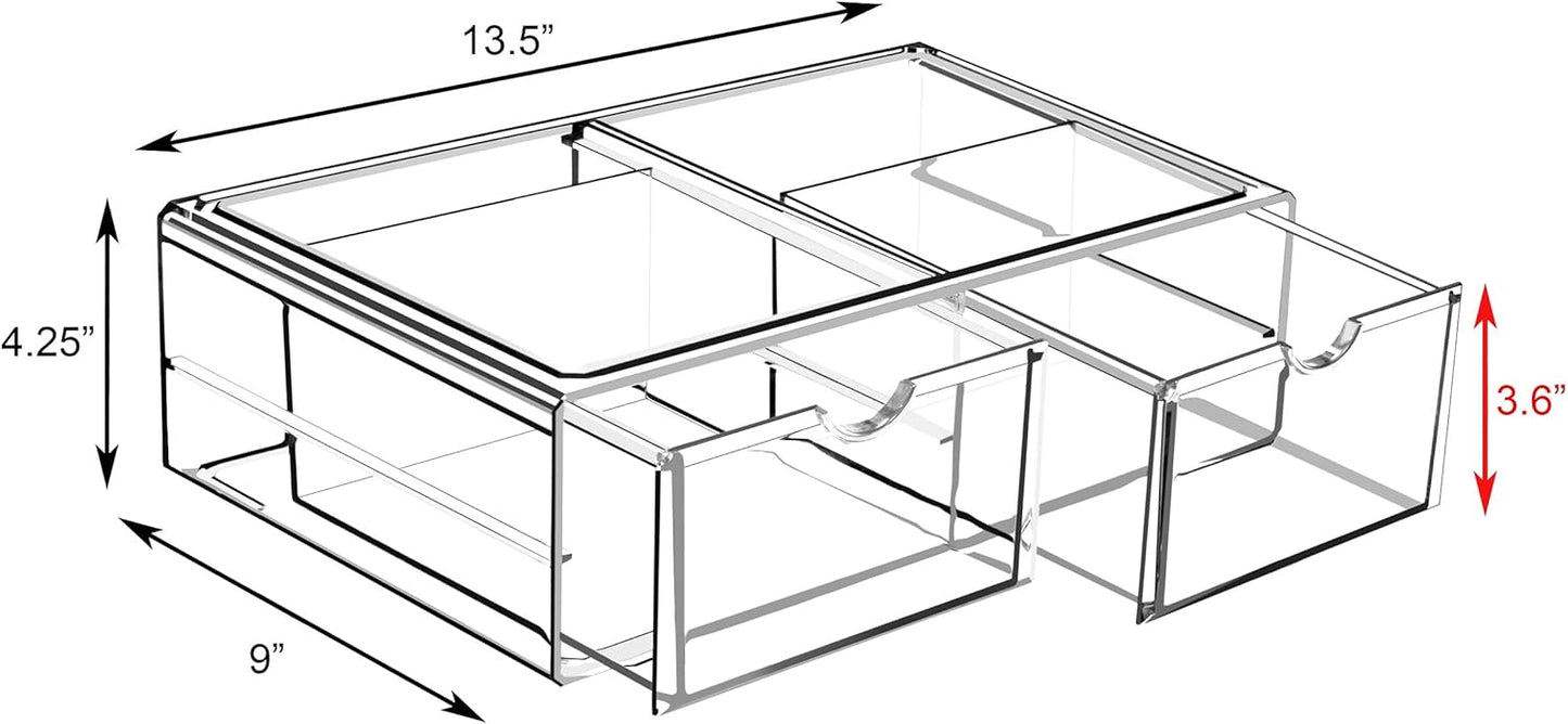 Sorbus Large Stackable Acrylic Drawers - 2 Clear Storage Drawers for Organizing Make up, Nail Polish, Hair Accessories, and Beauty Supplies - Makeup Organizer for Vanity, Bathroom Organizer Countertop