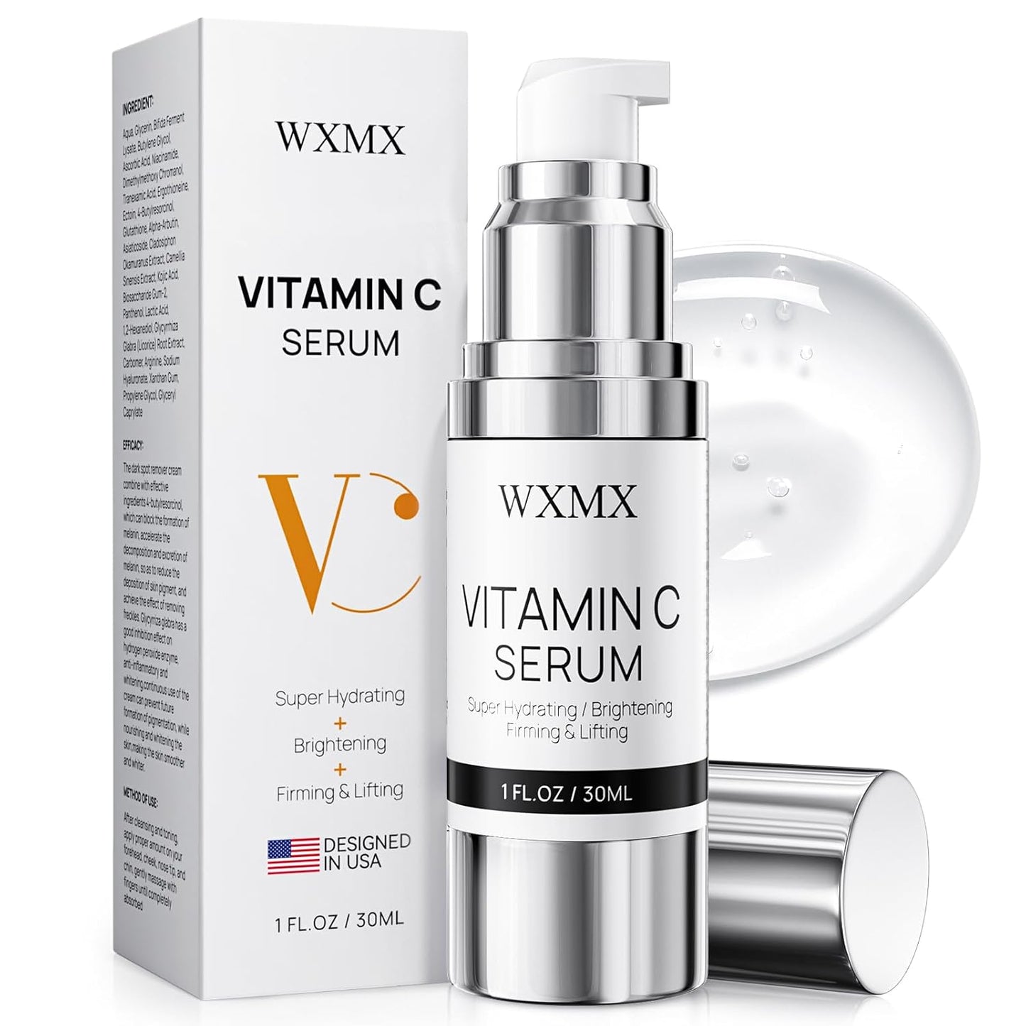Super Vitamin C Face Serum for Mature Skin: All-in-One Hydrating Anti-Aging Formula by Vitamin C, Hyaluronic Acid, Caffeine-Firming, Lifting, Targets Dark Spots, Wrinkles, 1 fl oz (Pack of 1)