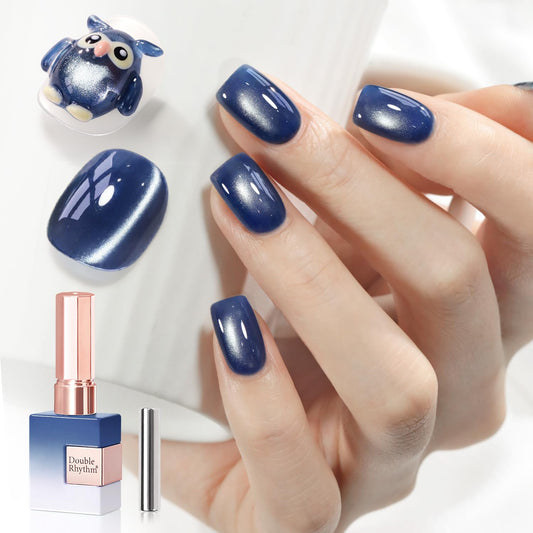 Double Rhythm 0.5 OZ Cat Eye Gel Polish with Magnet 15ML Holographic Glitter Shimmer Translucent Jelly Color Magnetic Nail Polish Salon DIY at Home (Blue Coral-MC1276) | alldaygood beauty