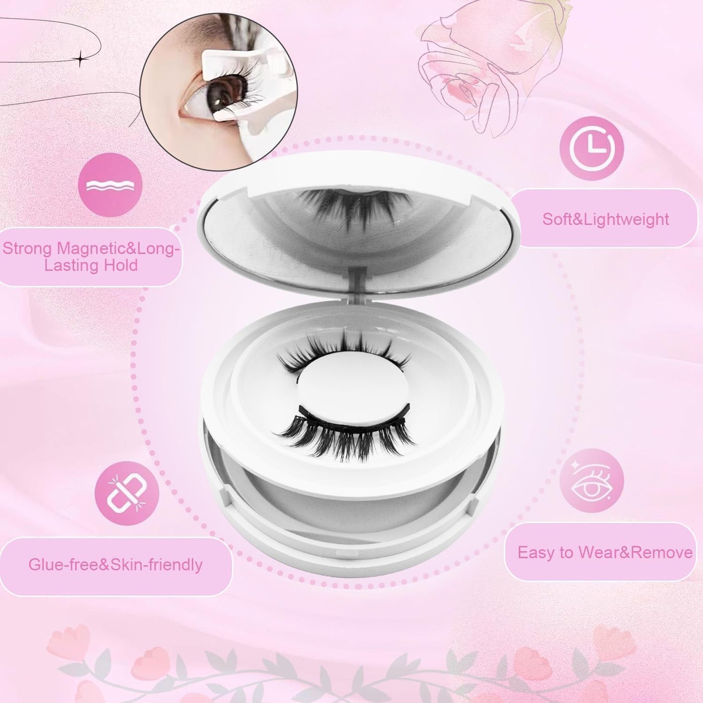 Ginani Magnetic Lashes,Magnetic Eyelashes with Applicator,2025 New Reusable Magnetic Lashes Natural Look No Glue or Liner Needed(Camellia+Natural+Simple)