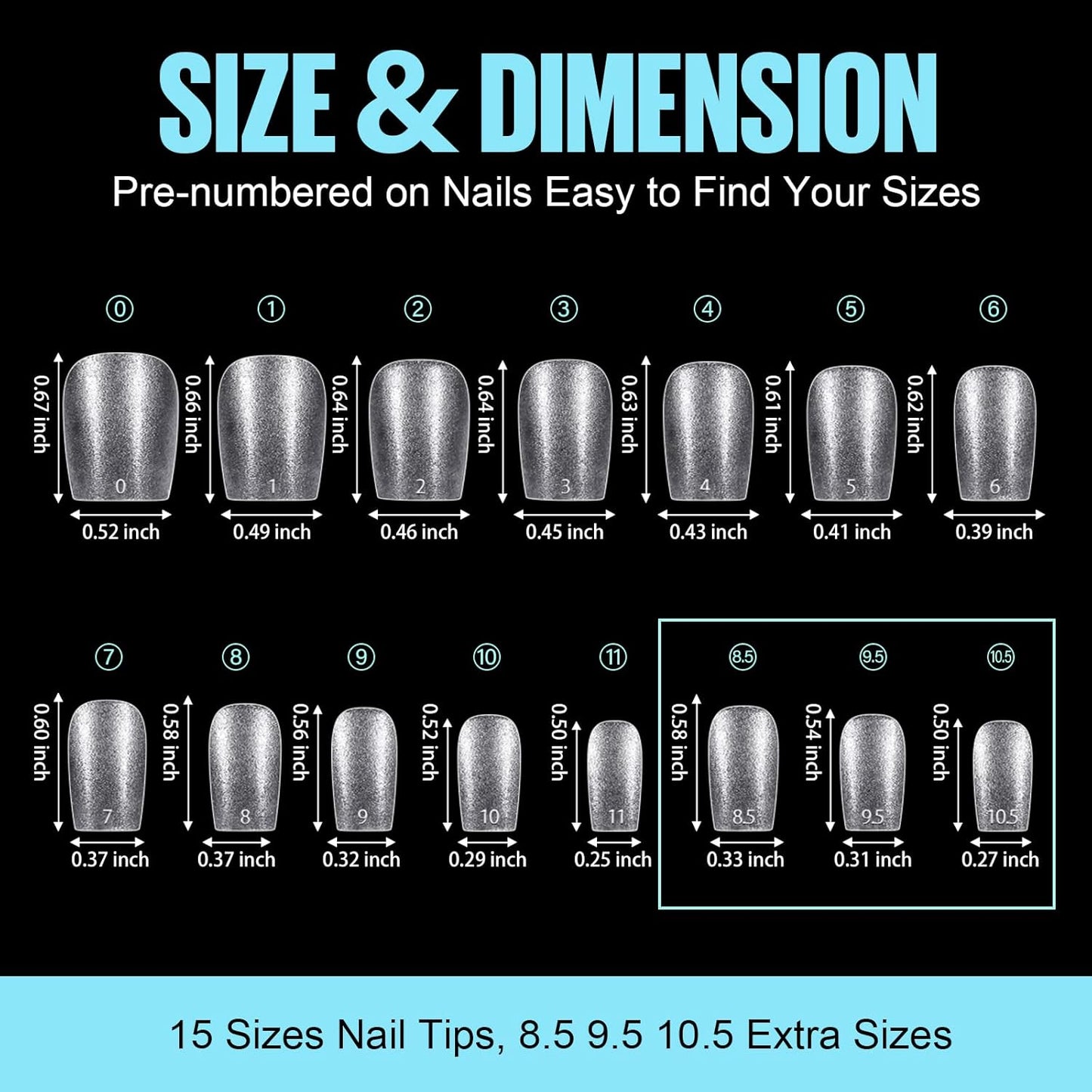 TOMICCA Extra Short Coffin Nail Tips, 450Pcs Full Cover Gel Nail Tips for Extension Manicure, 15 Sizes Acrylic Pre-shaped Double-sided Matte Fake Nails with Box