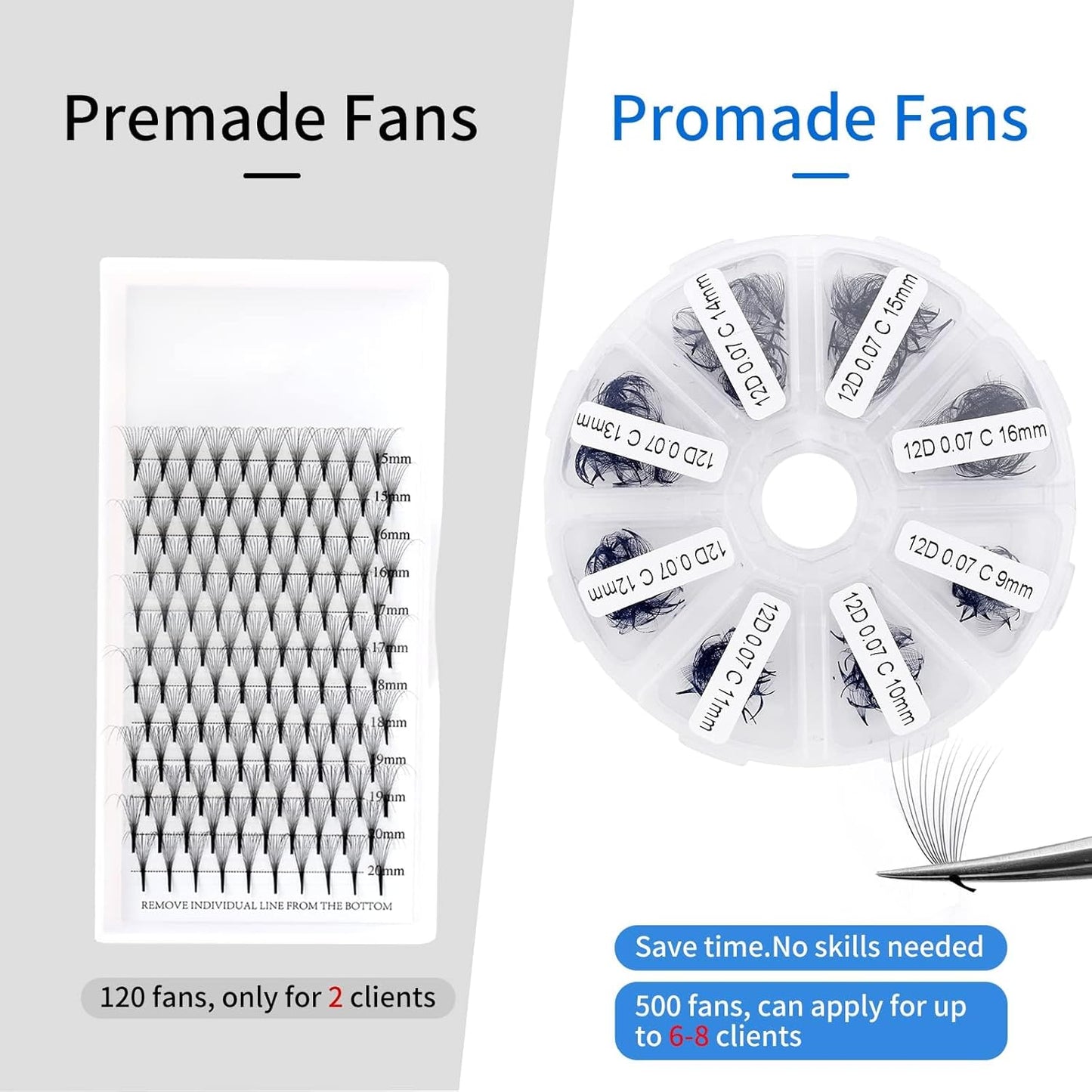 Premade Fans for Eyelash Extension: 6D, Wendy Lashes, Handmade Fans, Pre-made, For Lash-Artists, C, 9-16mm