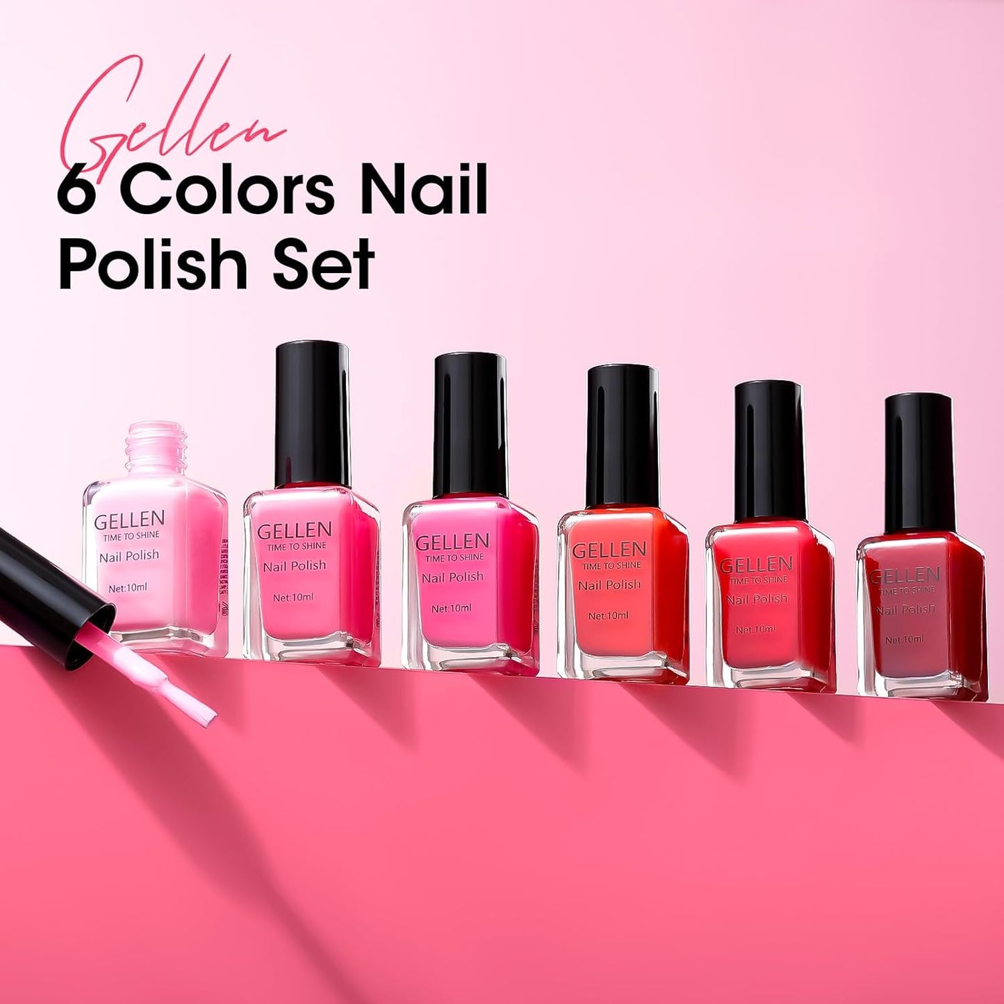 GELLEN Red Pink Nail Polish, Quick Air Dry Natural Traditional Regular Nail Polish Bright Red Hot Pink Set for Acrylic Natural Nails Home Salon, Non Gel, No UV, Chip Resistant, Hema Free, Non-toxic