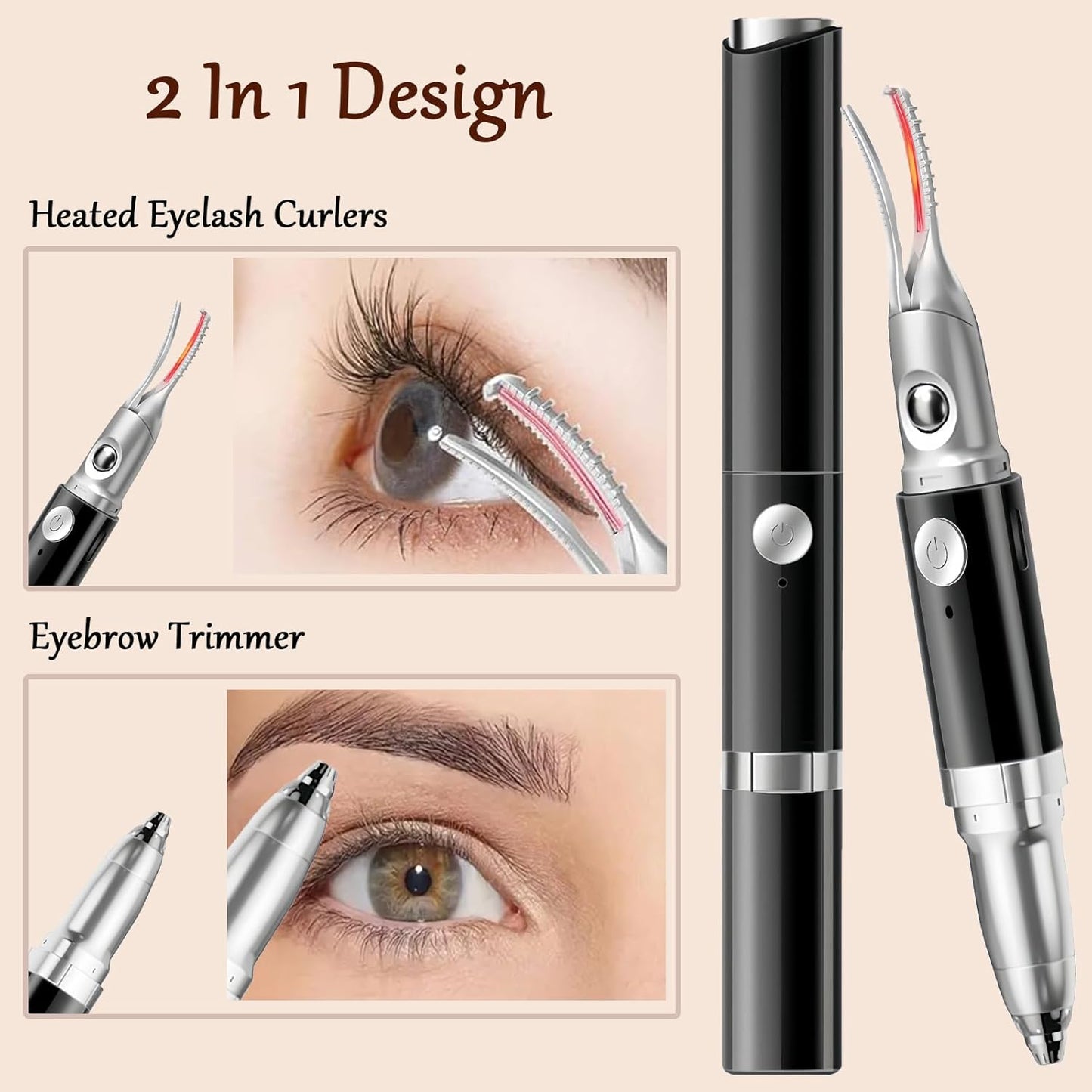 2 in 1 Heated Eyelash Curlers and Eyebrow Trimmer for Women, Electric Eyelash Curler with 2 Temperature Modes Anti-Burn USB Rechargeable Heated Eyelash Curler, Ideal Gift for Women XIN613