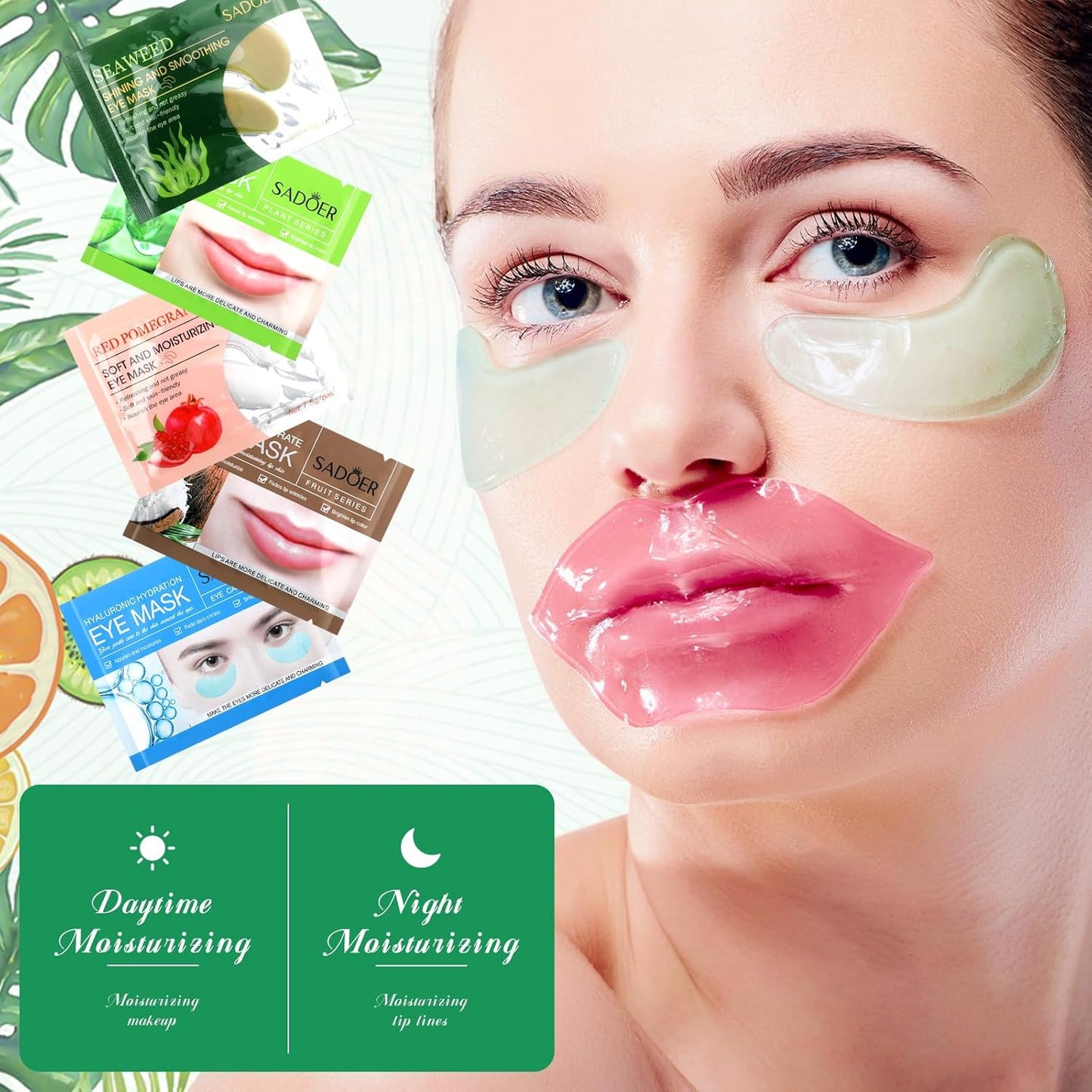 60 Pcs Moisturizing Lip Mask Eye Pads Lip Eyes Care Pads Mask Multi Pack Lip and Under Eye Patches for Puffy Eyes Spa Moisturizing Skincare Eye Lip Treatment (Lip and Eye)