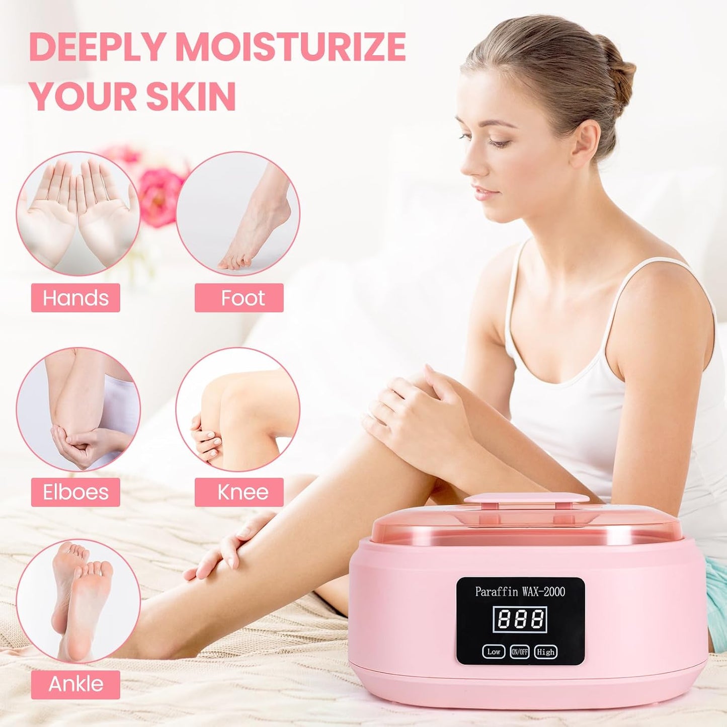 Paraffin Wax Machine for Hand and Feet - 3500ml Hot Wax Hand Wax Machine with 6 Pcs Paraffin Bath Wax, Auto-time and Keep Warm Paraffin Hand Wax Machine(Pink)