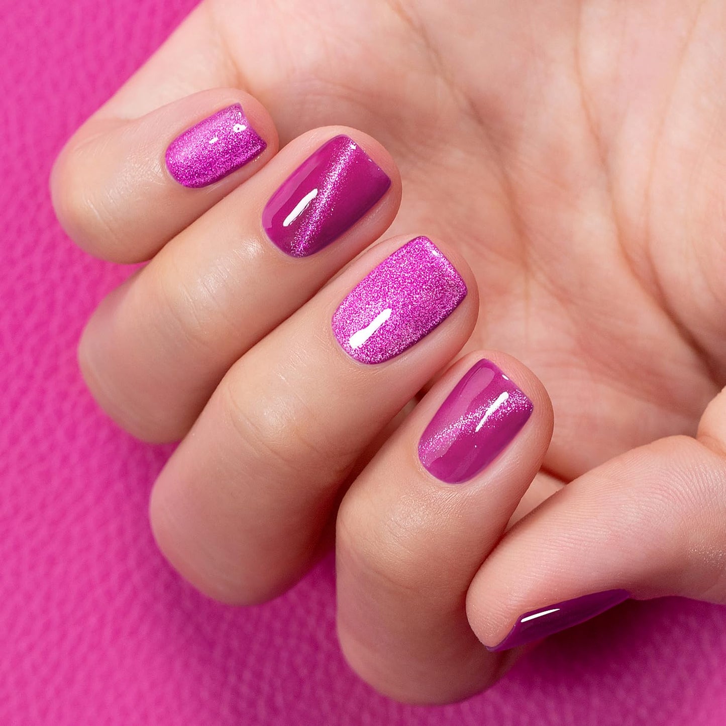 RARJSM Cat Eye Gel Polish Fuchsia Purple Pink 15ml 9D Cateye Silver Glitter Galaxy Universal Velvet Effect Ice Gel Nail Polish with Magnetic Stick UV LED Curing Require Soak Off DIY Home Salon