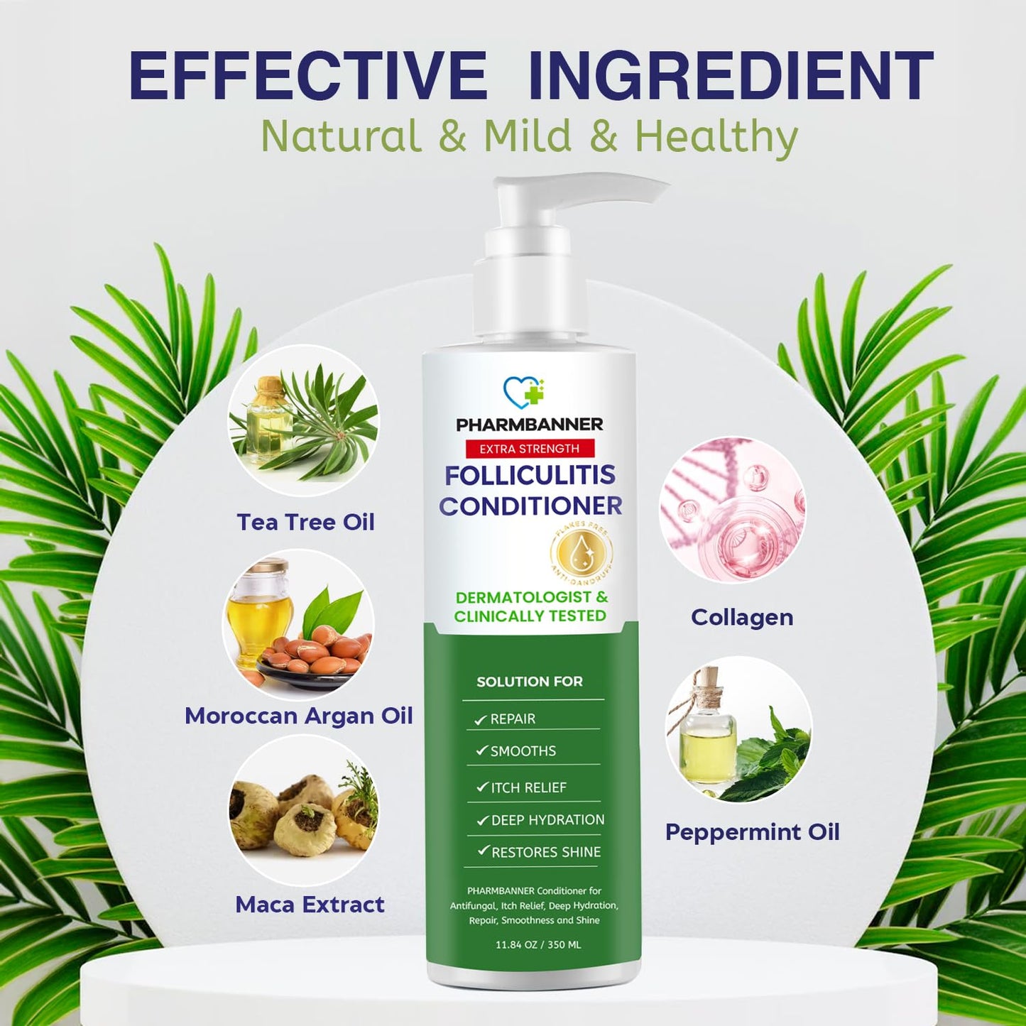 Folliculitis Itch Relief Conditioner: Tea Tree Oil & Moroccan Argan Oil - Deep Hydration & Repair - Nourishes, Smooths, Restores Shine - Safe for Dry or Damaged Hair-11.84 oz