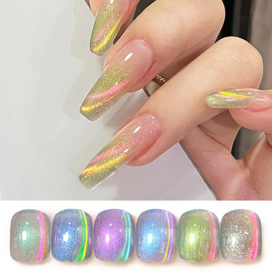 Double Rhythm 6 Colors Cat Eye Gel Polish Set Shimmer Glitter with Magnet Holographic Reflective Magnetic UV Nail Art Kit (6-Kit 29) | alldaygood beauty
