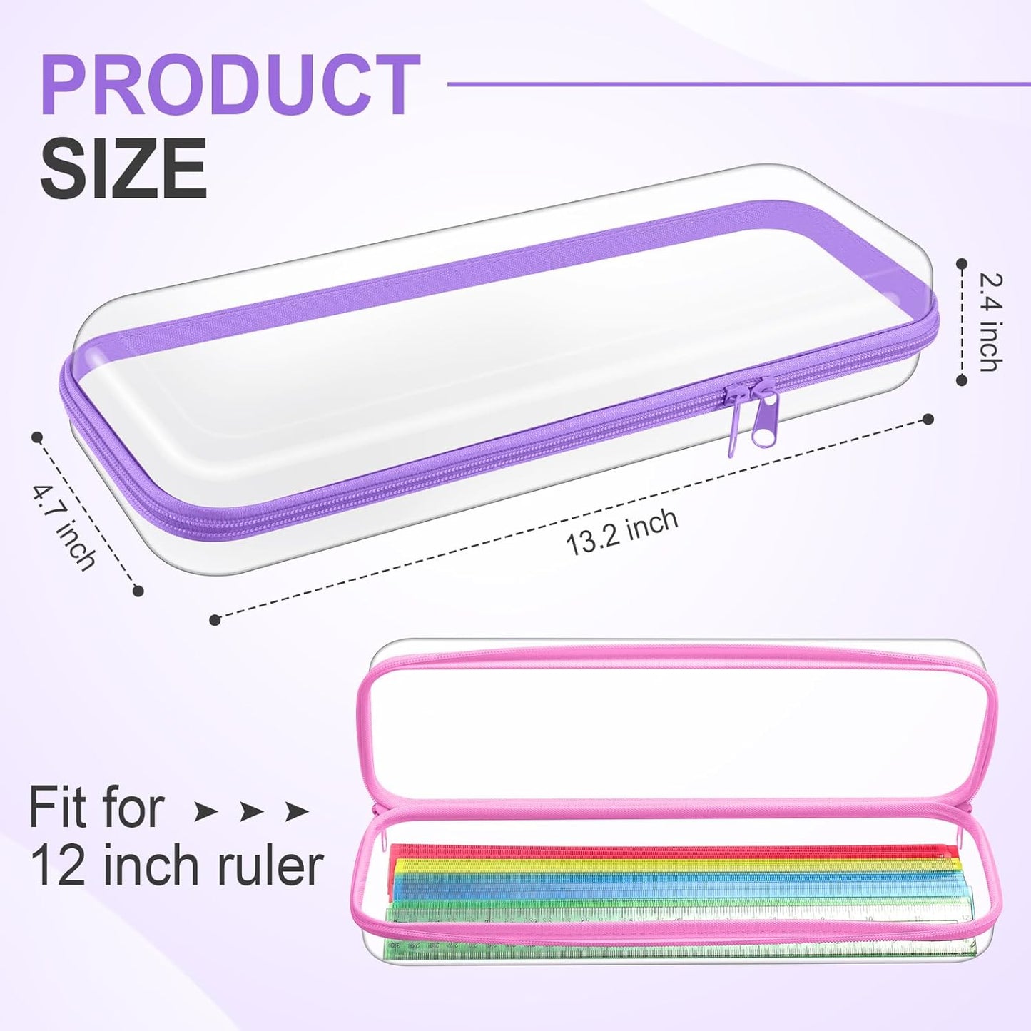 Hoolerry 4 Pcs Hard Clear Zipper Case Makeup Bags Plastic Pencil Pouch Transparent Storage Box Containers for Cosmetics, Snacks, Building Blocks, Puzzles(Pastel,13.2 x 4.7 x 2.4 in)