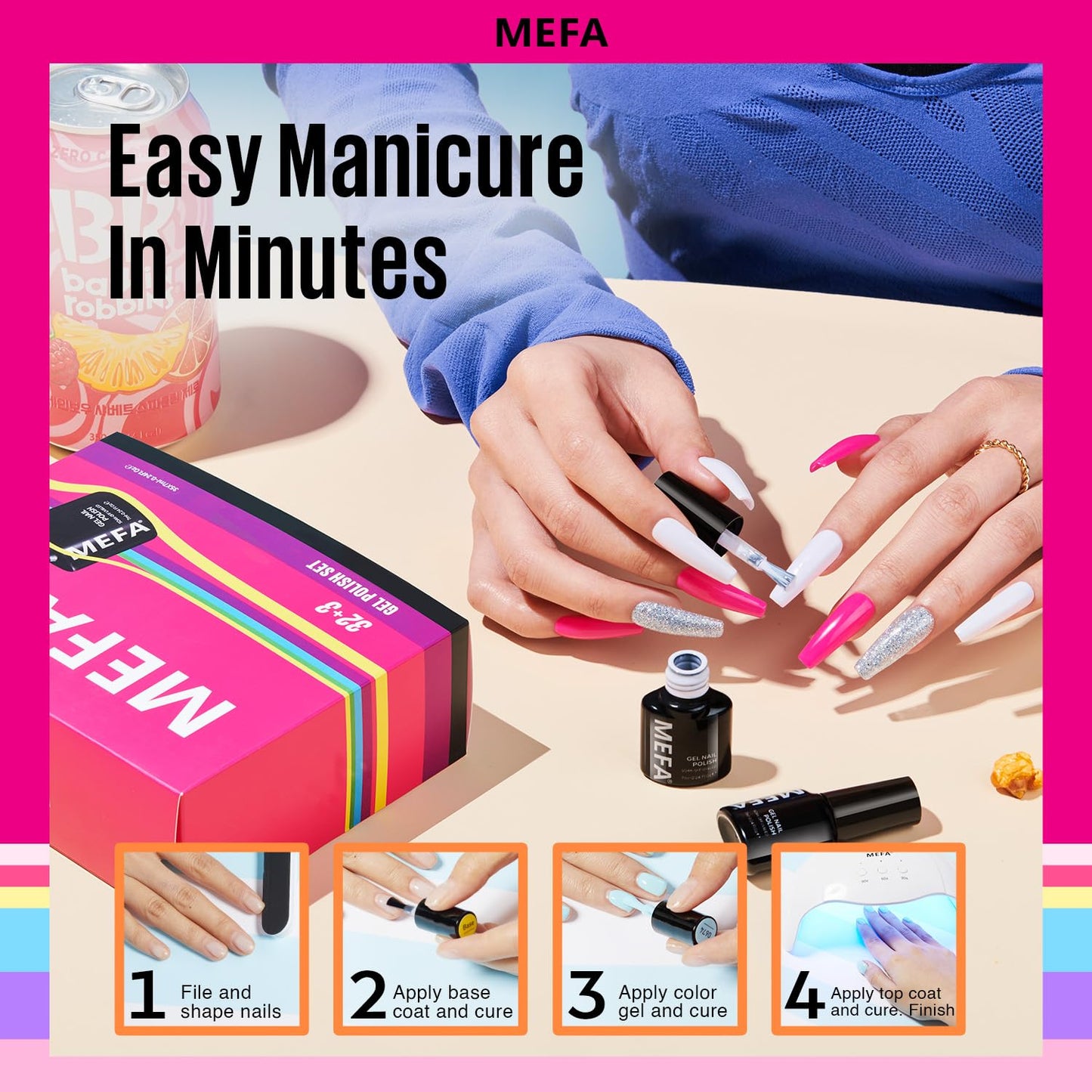 MEFA 35 Pcs Gel Nail Polish Set, 32 Colors All Seasons Collection Gel Nail Polish Blue Red Pink Nail Art Manicure DIY Salon Home Halloween Decoration Beginners Gifts for Women