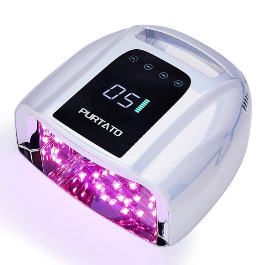 Professional Rechargeable 96W UV LED Portable Cordless UV Light for Nail Lamp Machine with Removable Stainless Steel Bottom,4 Timer Setting and Smart Sensor Nail Dryer (Plating Silver) | alldaygood beauty