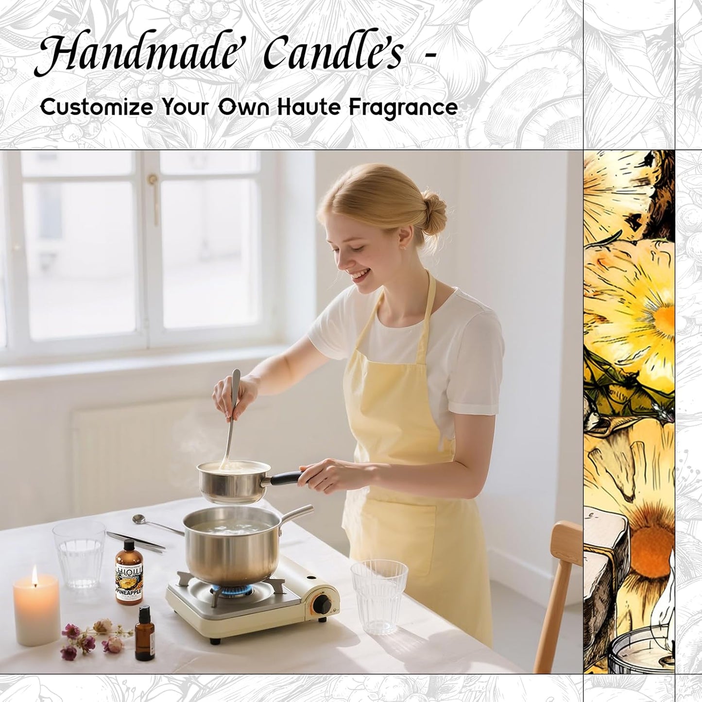 HIQILI Pineapple Fragrance Oil for Diffuser, Soaps, Bath Bombs, Candles Making, Bright Scents for Home, Car & Office - 5.07 Fl Oz