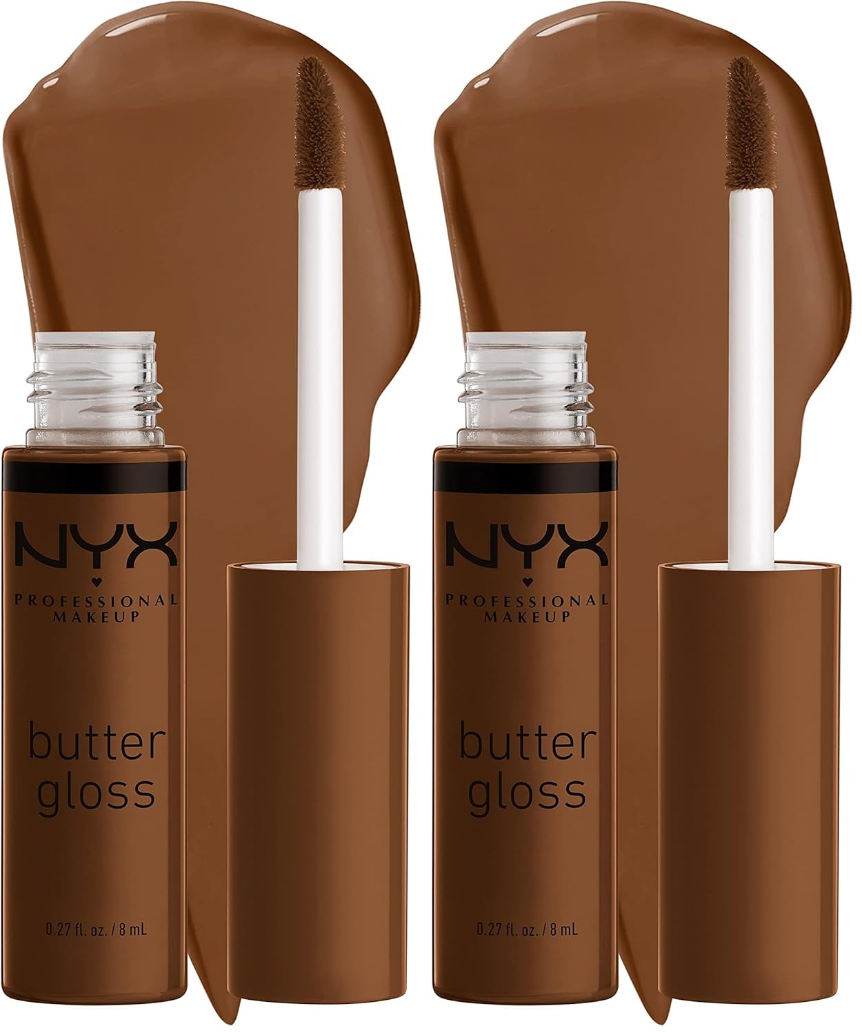 NYX PROFESSIONAL MAKEUP Butter Gloss Brown Sugar, Non-Sticky Lip Gloss - Caramelt (Medium Brown) (Pack of 2)