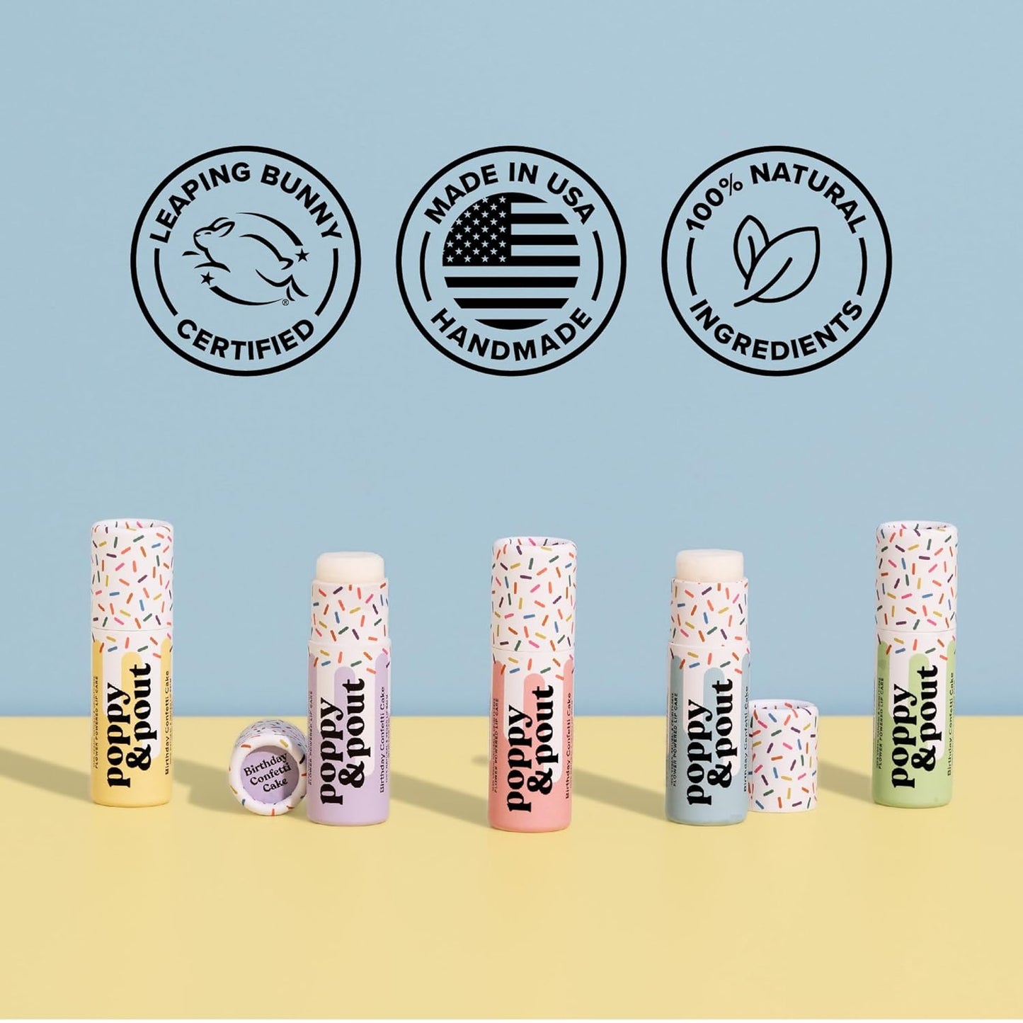 Poppy & Pout Birthday Cake Jumbo Lip Balm | All Natural Lip Balms & Moisturizers | Hydrates with Beeswax, Vitamin E, Organic Coconut Oil | Cruelty-Free | Lip Balm in Recyclable Cardboard Tube (Blue)