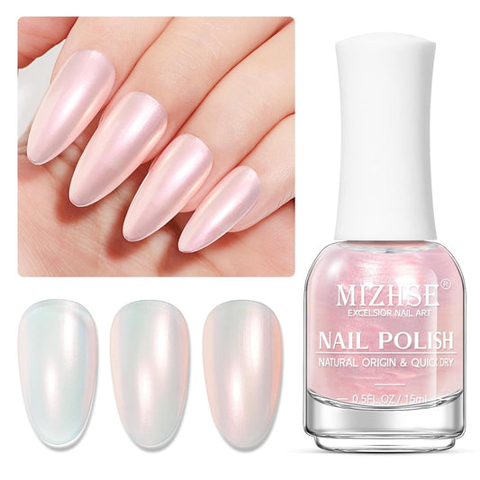 MIZHSE Nail Polish: 15Ml Mermaid Pearl Nail Polish Pink Aurora Effect Nail Polish, Fingernail and Toenail Polish Glossy Long Lasting Nail Polish Trendy DIY at Home Nail Gift Spree | alldaygood beauty