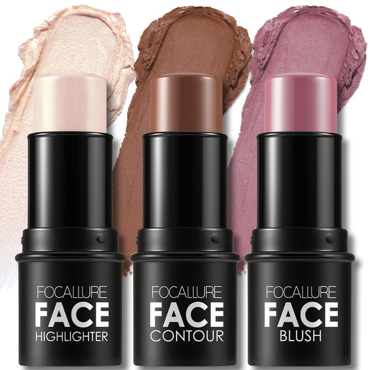 FOCALLURE 3 Pcs Cream Contour Sticks,Shades with Highlighter & Bronzer & Blush,Non-greasy Long-wear Face Contouring Pen,Easy to Sculpt the Face and Create a Lightweight Finishing Makeup,NEUTRAL | alldaygood beauty