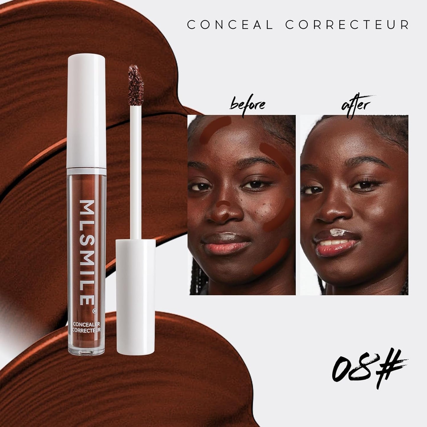 Color Liquid Conceal Contour Foundation, Waterproof 8 Colors Cream Lightweight Liquid Concealer Contour Makeup for Concealing Blemishes, Brighten Dark Circles, Improves Uneven Skin Tone, 08