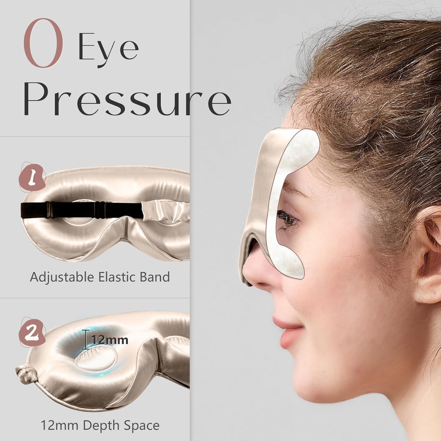 ZIMASILK Adjustable 22 Momme 100% Mulberry Silk Sleep Mask, Upgraded 3D Contoured Cup Eye Mask for Sleeping, Super Soft & Breathable Blindfold, Blackout for Deep Sleeping (Beige)