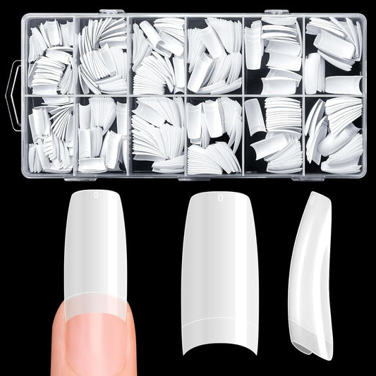 krofaue 500PCS False Nails Tips Lady French Style Acrylic Artificial Tip Manicure Half Cover with Box of 10 Sizes for Nail Tips Art Salons and Home DIY (White)
