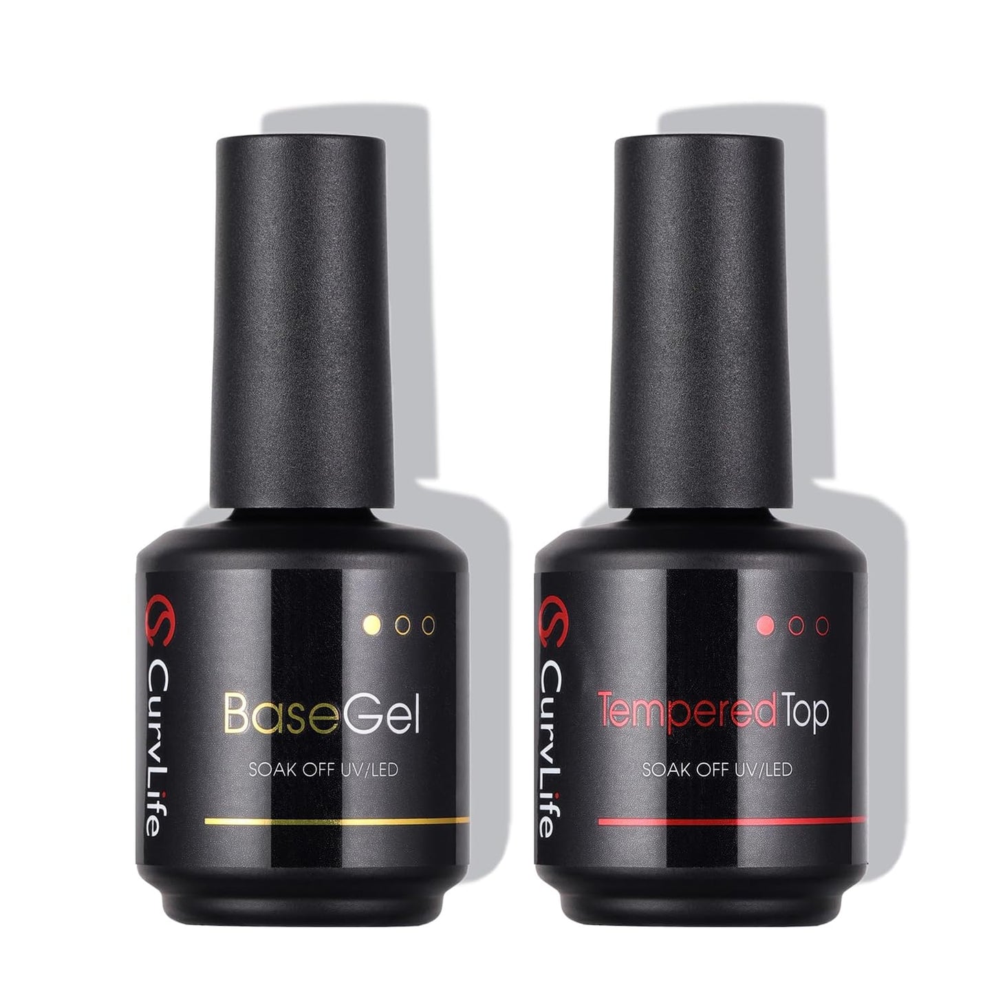 CurvLife 15ml No Wipe Top Coat Clear Glossy Gel Tips Base and 15ml Top Coat Set Soak off UV LED Drying Long Lasting Shiny nail gel polish