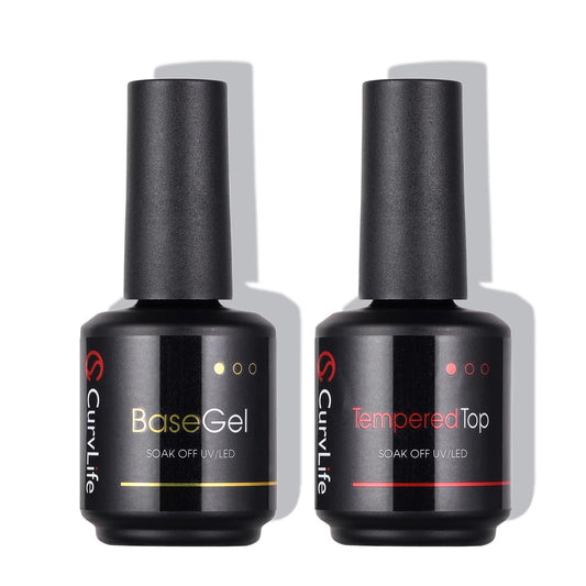 CurvLife 15ml No Wipe Top Coat Clear Glossy Gel Tips Base and 15ml Top Coat Set Soak off UV LED Drying Long Lasting Shiny nail gel polish | alldaygood beauty