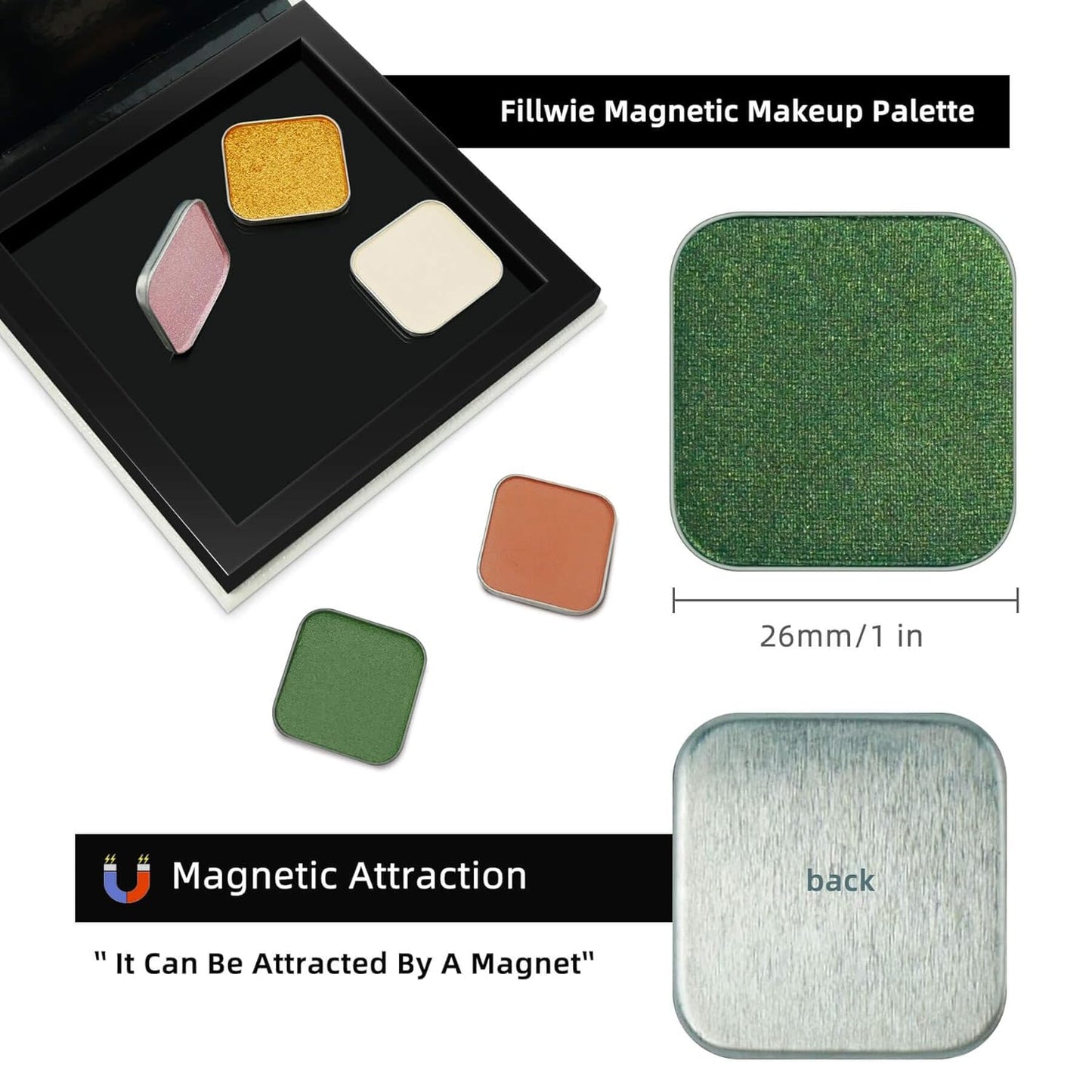 Magnetic Single-Color Metallic Flash Eyeshadow with Pan, Spring and Summer Green Eyeshadow Refill Pan, DIY Empty Magnetic Palette (Green Glimmer)