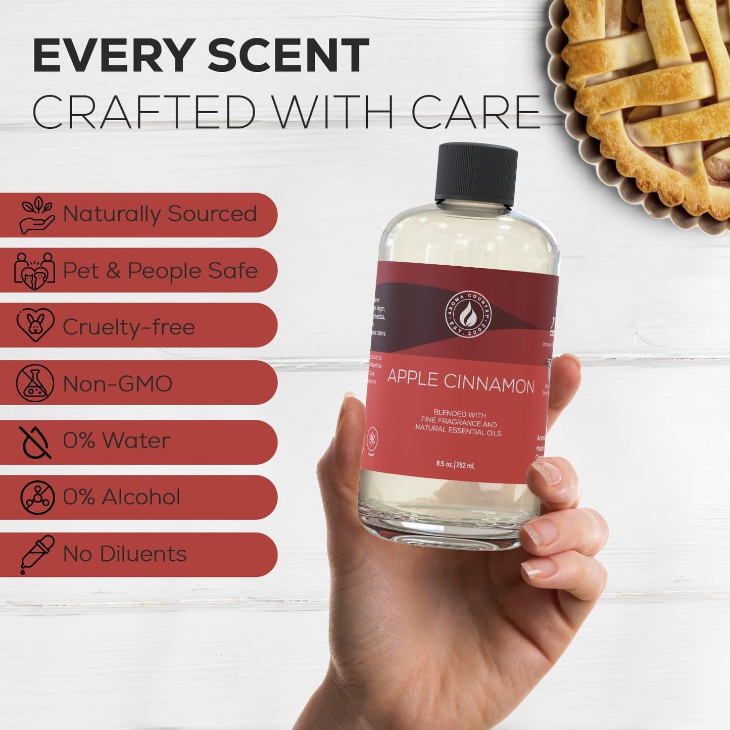 Aroma Country Apple Cinnamon Diffuser Oil - Luxury Essential Oils for Diffuser Refill & Air Freshener Room Spray - Long-Lasting & Natural Home Fragrance, Apple Cinnamon Scented Oil (8.5 Fl. oz)