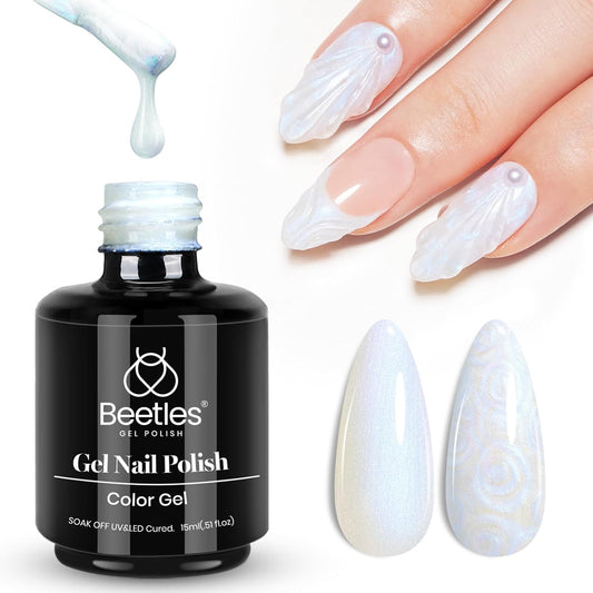 Beetles Pearl Gel Nail Polish, 1 Pcs 15ml Pearl White Glitter Blue Gel Polish Soak Off Shimmer Nail Art Crystal Snowflakes Manicure Salon Diy Home Uv Nail Art Designm | alldaygood beauty