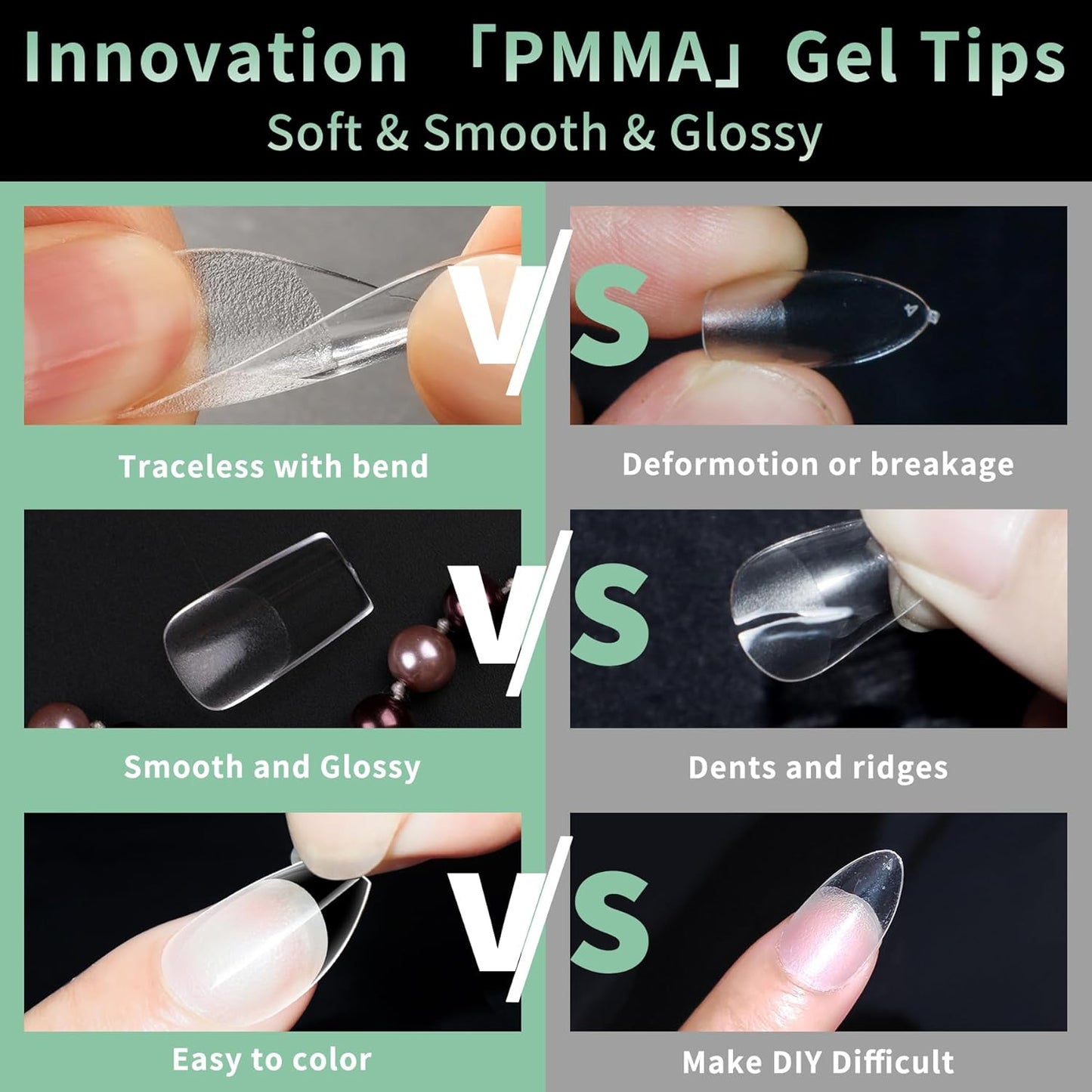 Medium Square Nail Tips, 216pcs Acrylic Fake Nails Gel Nail Tips Soft, Full Cover Pre-Shaped Matte Clear Press on Nails for Extension, Diy at Home Manicure 12 Sizes