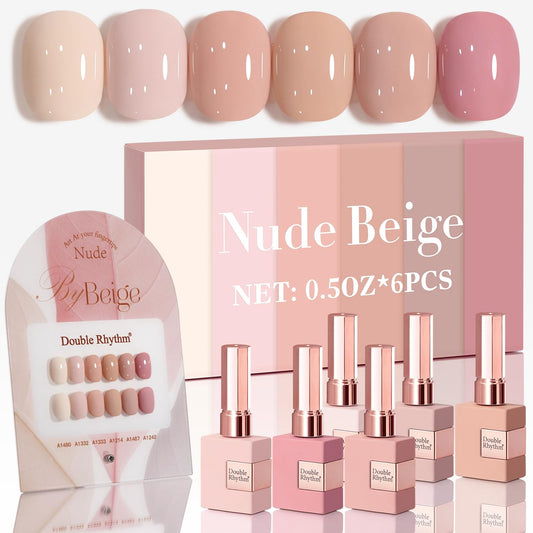 Double Rhythm 6 Pcs 15 ML Gel Polish Set Same Color Same Bottle Soak Off Gel Polish Kit Nail Art Manicure Salon DIY at Home for Women (Light Beige Nude Pink Neutral Rose-T6-4) | alldaygood beauty