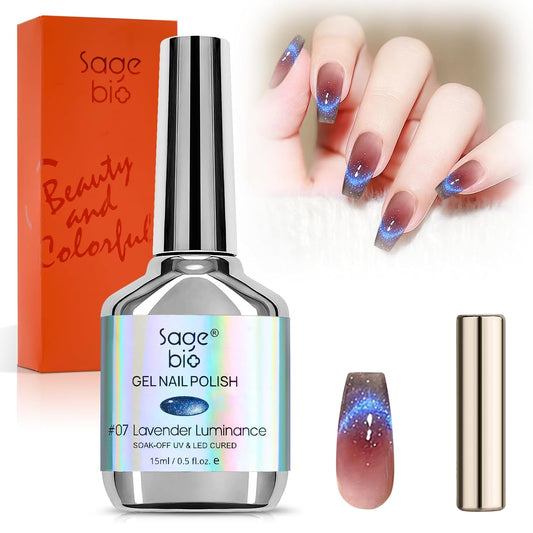 Crushed Diamond Cat Eye Gel Nail Polish with Magnet Stick, 15ml Holographic Glitter Gel, Ideal for DIY Nail Art, Lavender Luminance | alldaygood beauty