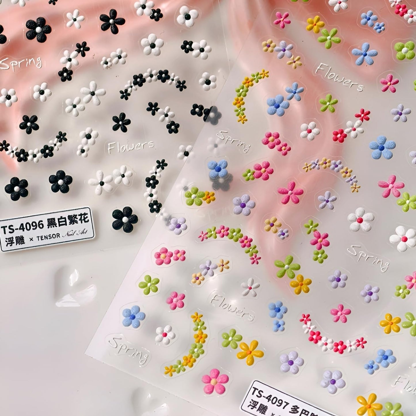 3 Sheets Flower Nail Art Stickers 5D Embossed Colorful Summer Spring Nail Stickers for Nail Art Cute Daisy Nail Decals Self Adhesive Flower Nails Supplies Spring Nail Design for Women Girls