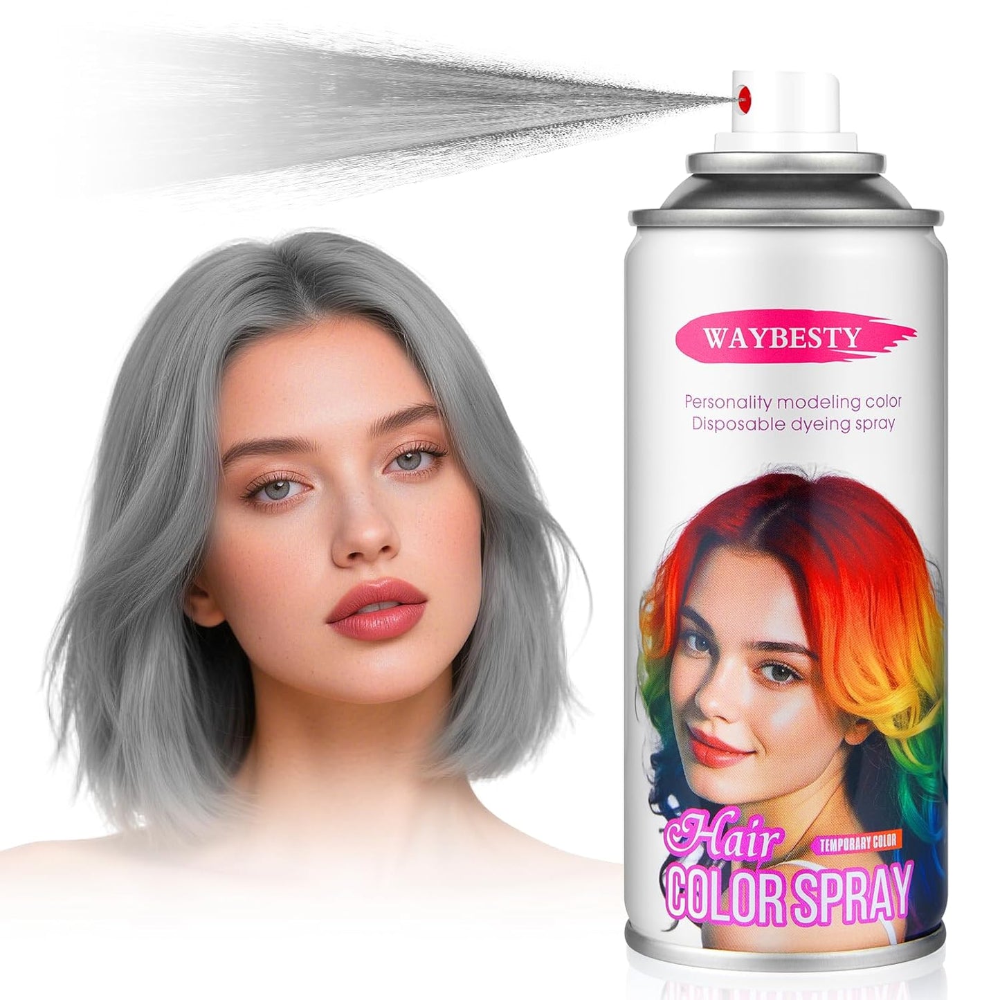 One-Day Hair Color Spray For Kids Women Men, Temporary Hair Dye Washable Hair Wax Color Non-Sticky For Cosplay Party DIY, Christmas Party, Halloween Crazy Hair Day (Silver, 4.06 oz)